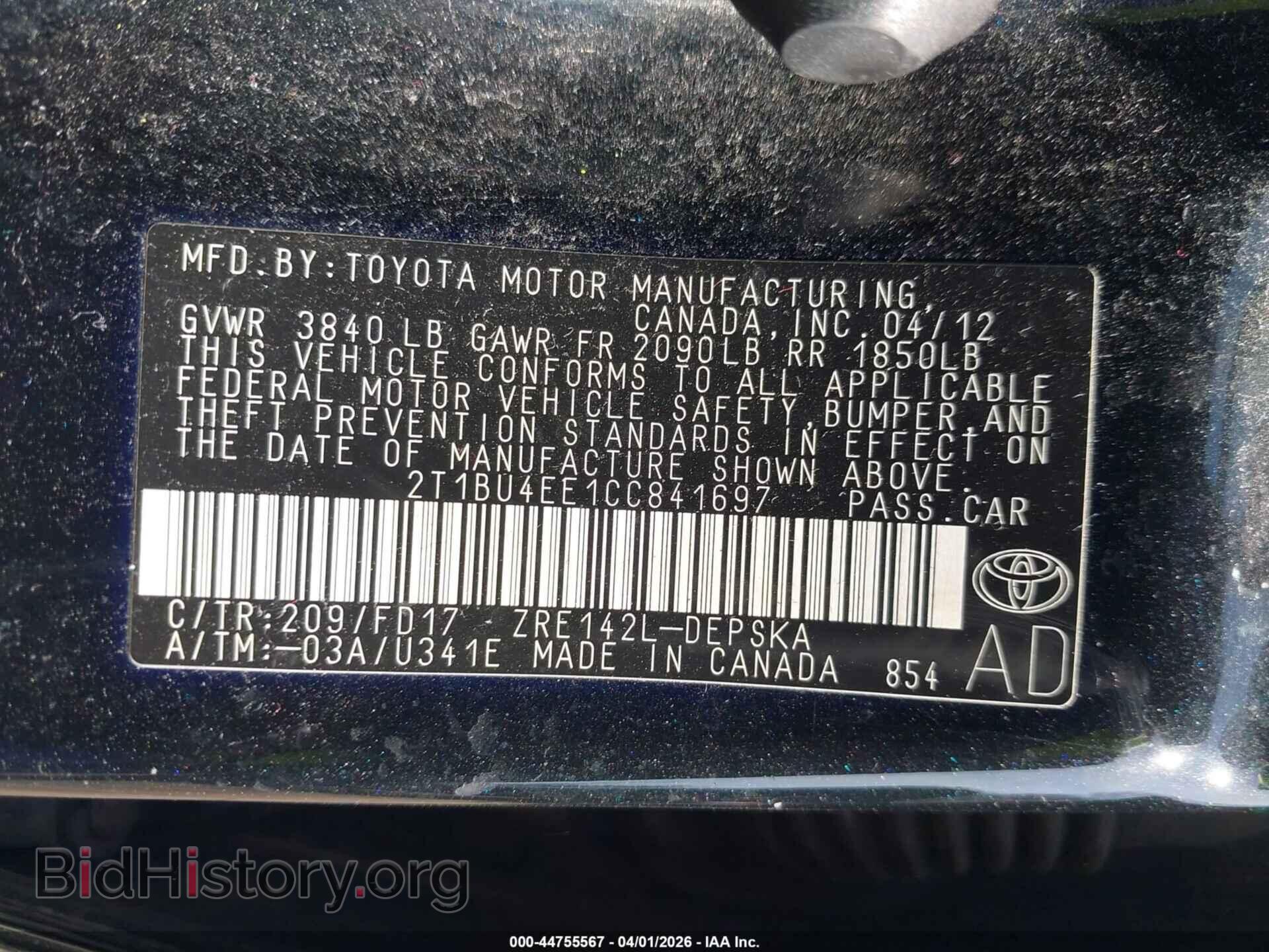 2012 TOYOTA COROLLA - VIN: 2T1BU4EE1CC841697 - Фото 9
