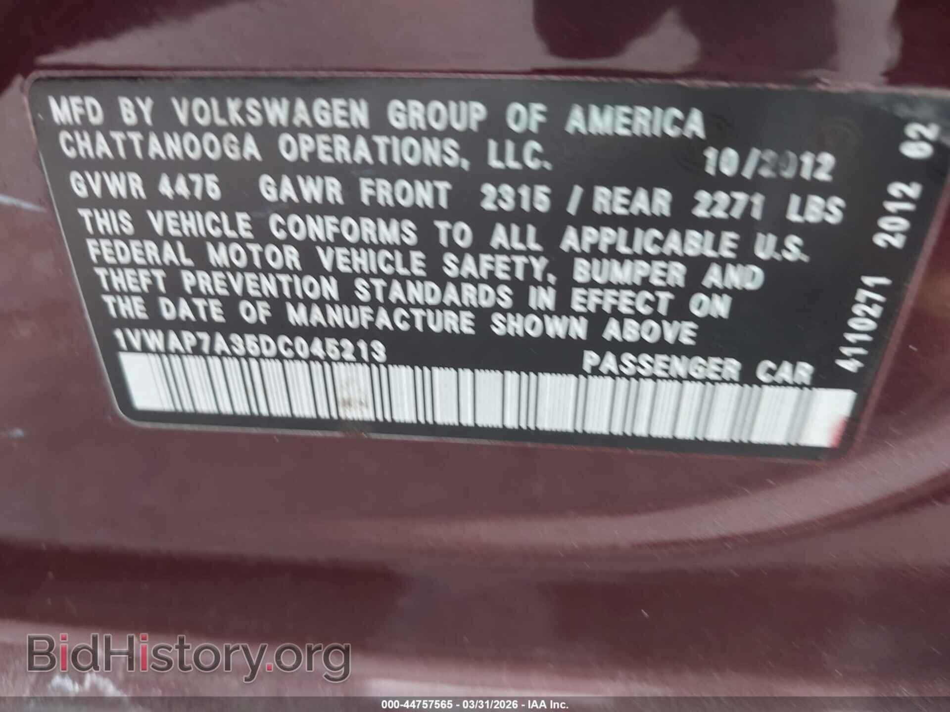 2013 VOLKSWAGEN PASSAT - VIN: 1VWAP7A35DC045213 - Фото 9