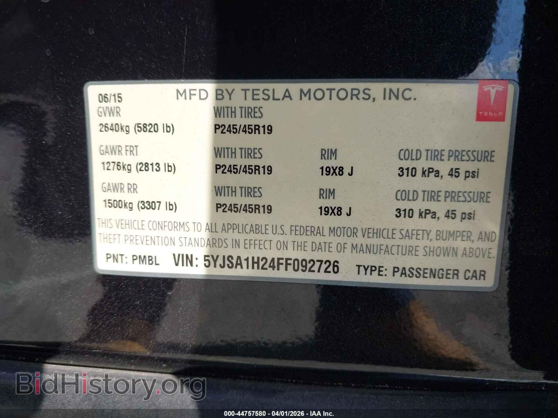 2015 TESLA MODEL S - VIN: 5YJSA1H24FF092726 - Photo 9