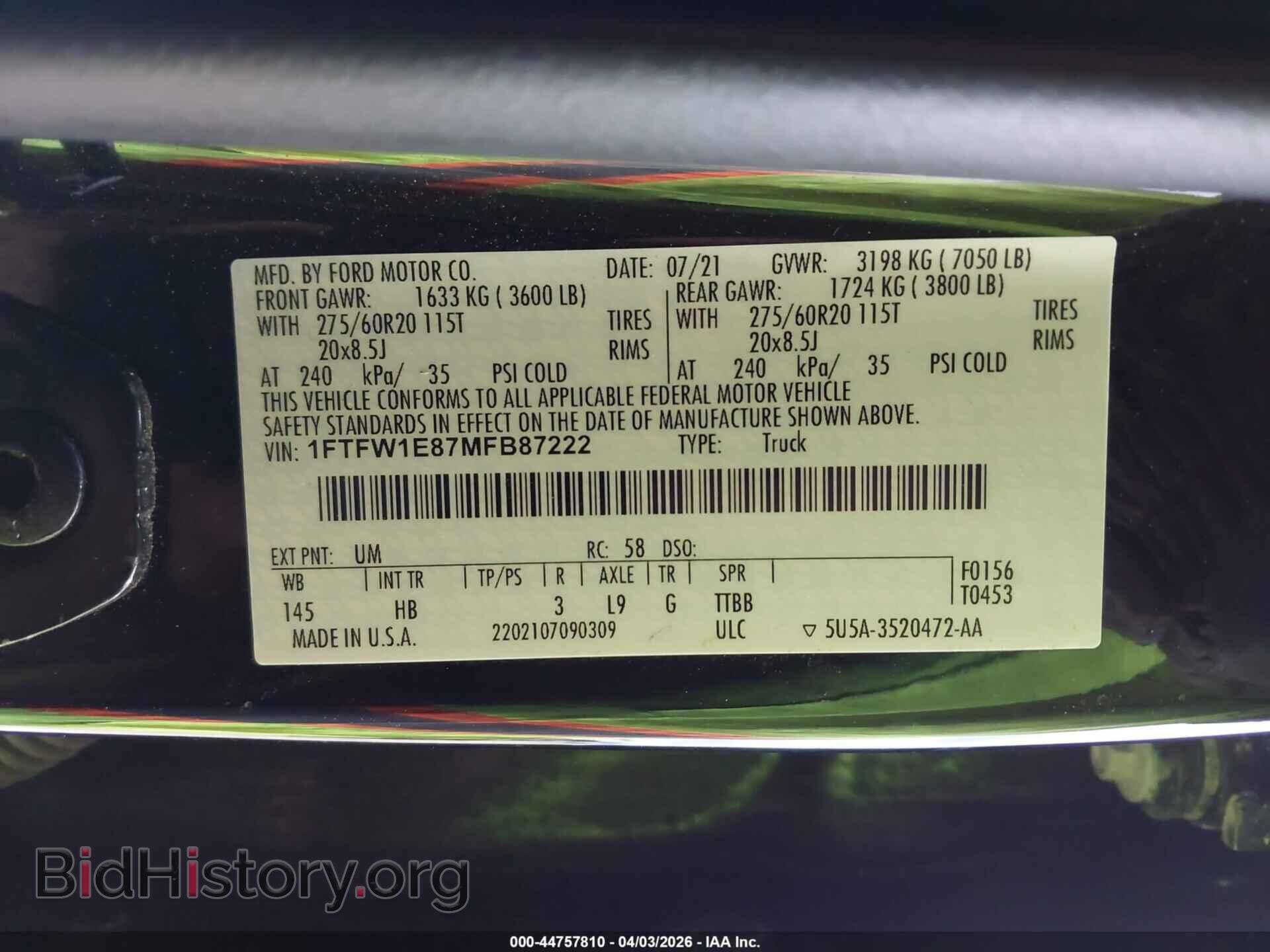 2021 FORD F-150 - VIN: 1FTFW1E87MFB87222 - Фото 9