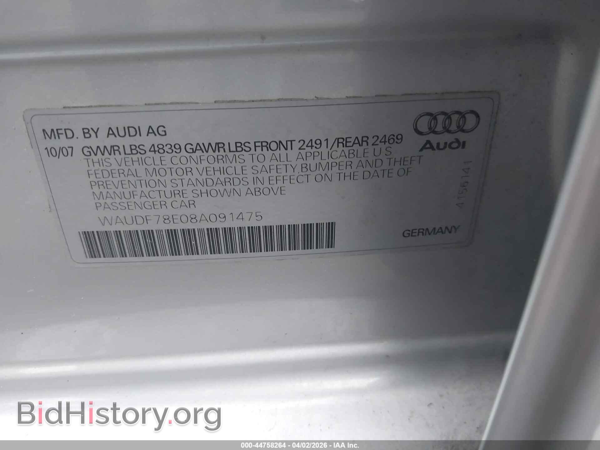 2008 AUDI A4 - VIN: WAUDF78E08A091475 - Photo 9