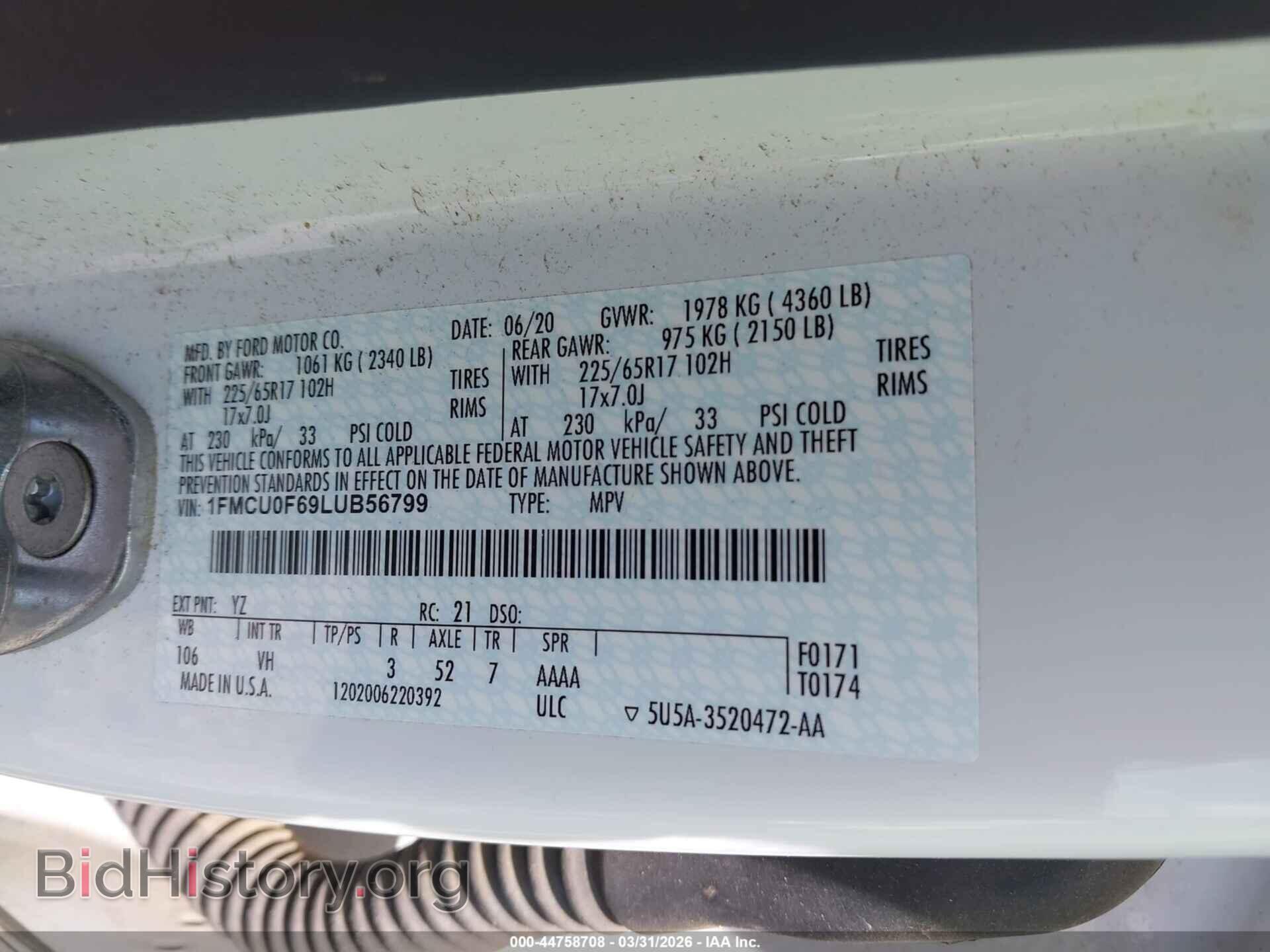 2020 FORD ESCAPE - VIN: 1FMCU0F69LUB56799 - Фото 9
