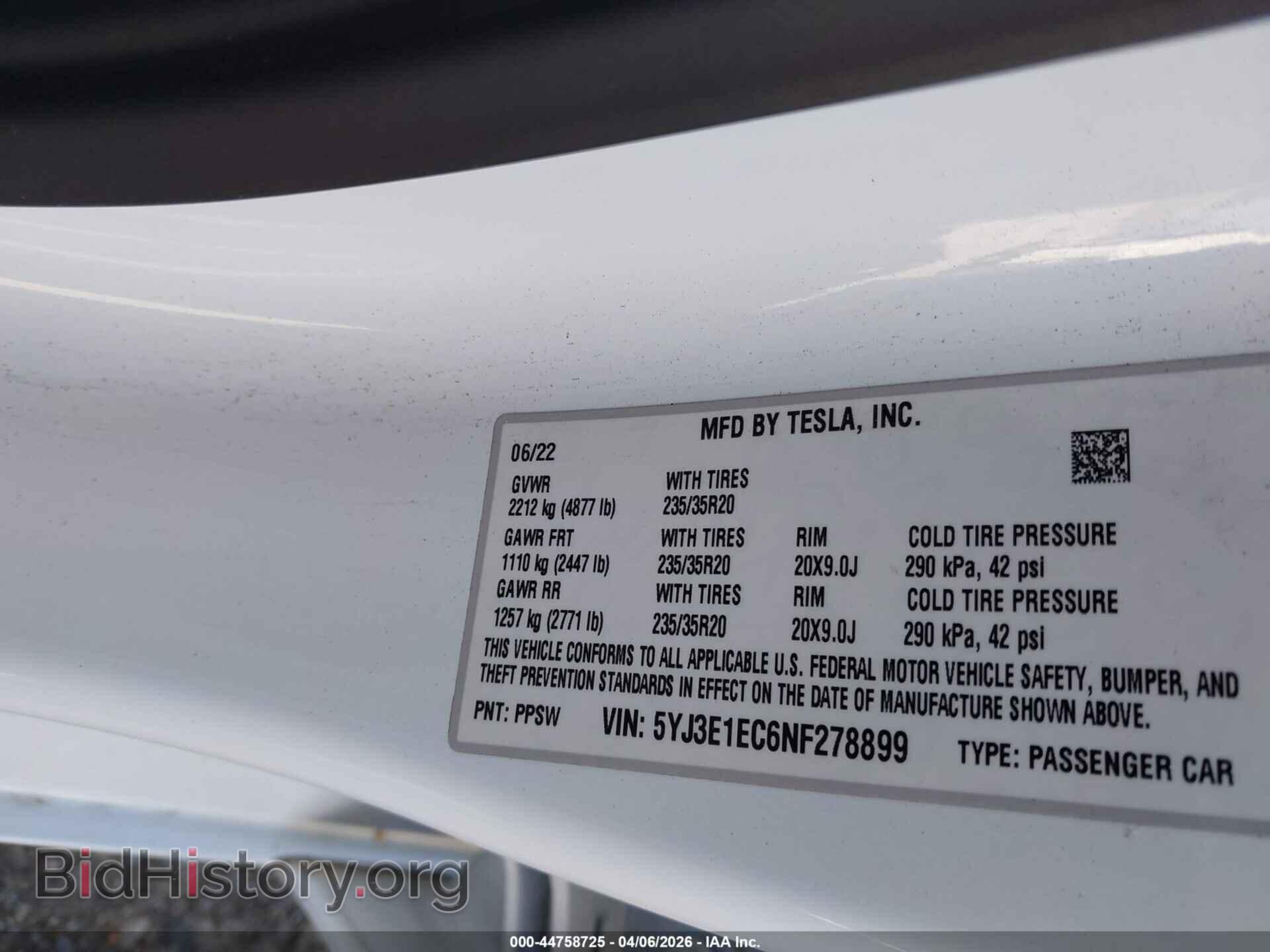 2022 TESLA MODEL 3 - VIN: 5YJ3E1EC6NF278899 - Фото 9