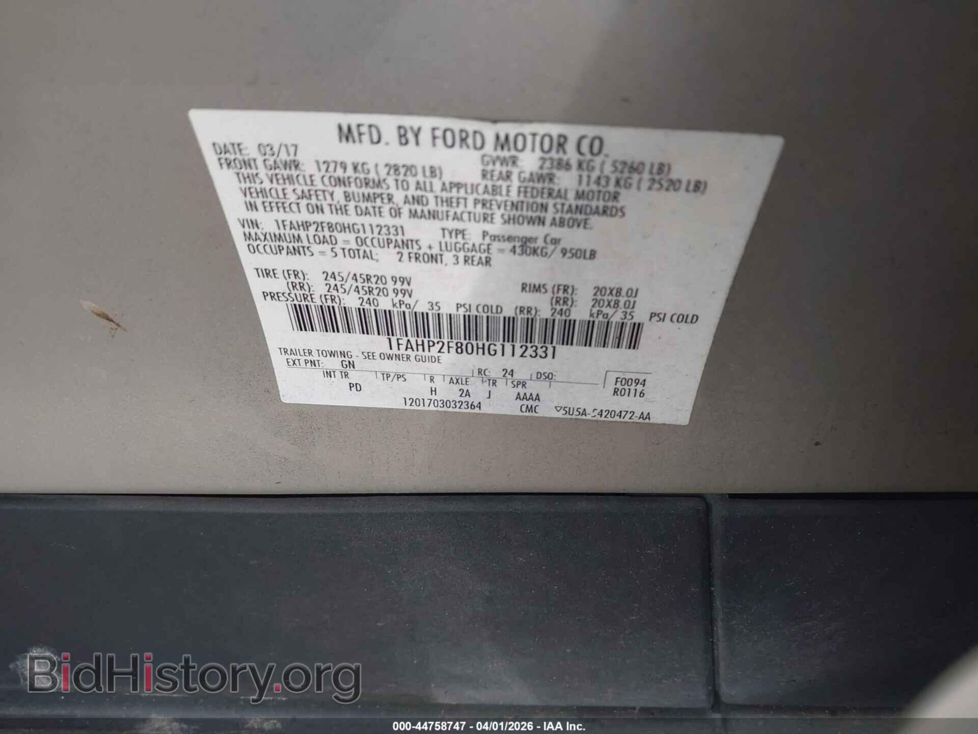 2017 FORD TAURUS - VIN: 1FAHP2F80HG112331 - Фото 9