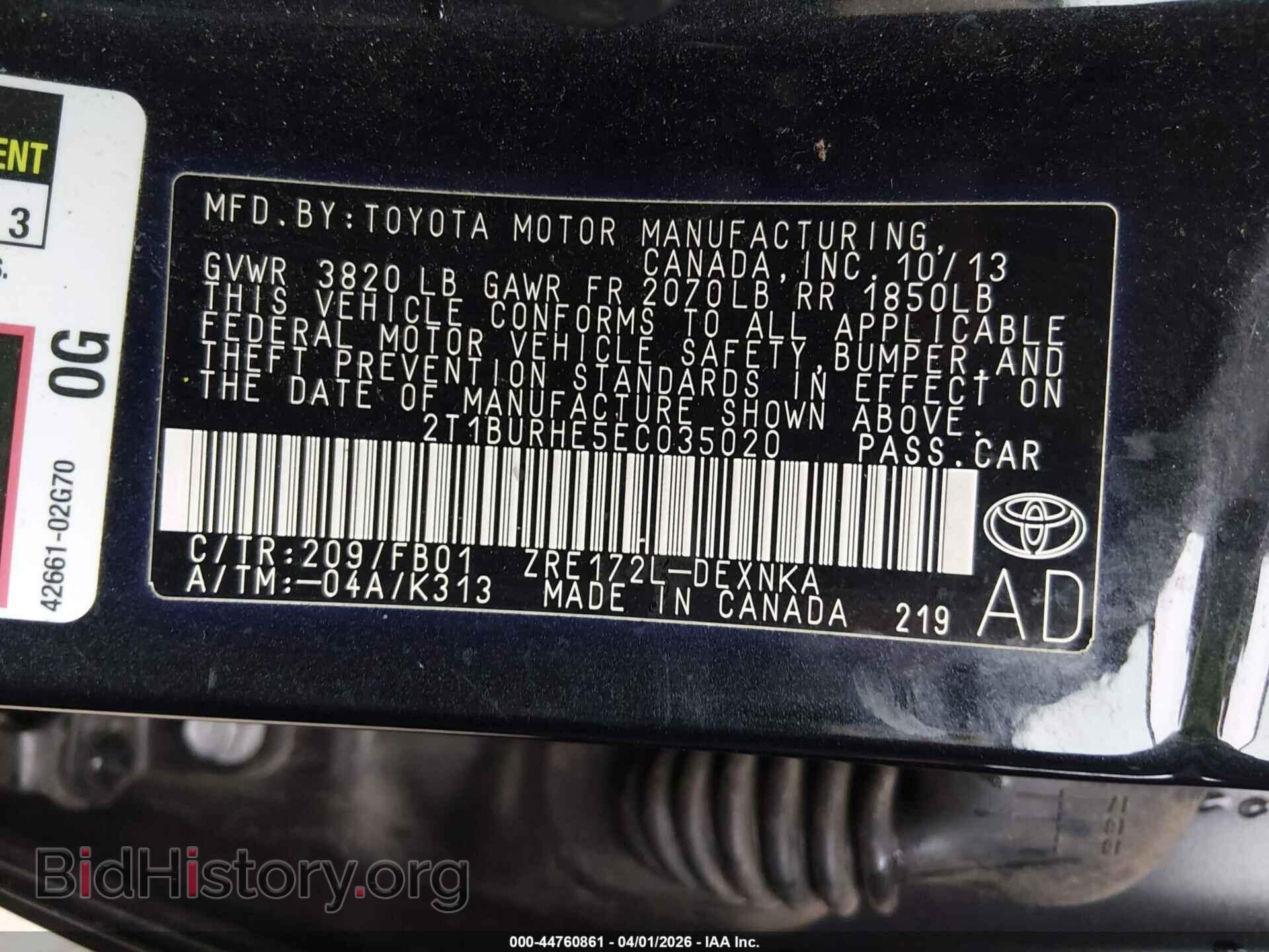 2014 TOYOTA COROLLA - VIN: 2T1BURHE5EC035020 - Фото 9
