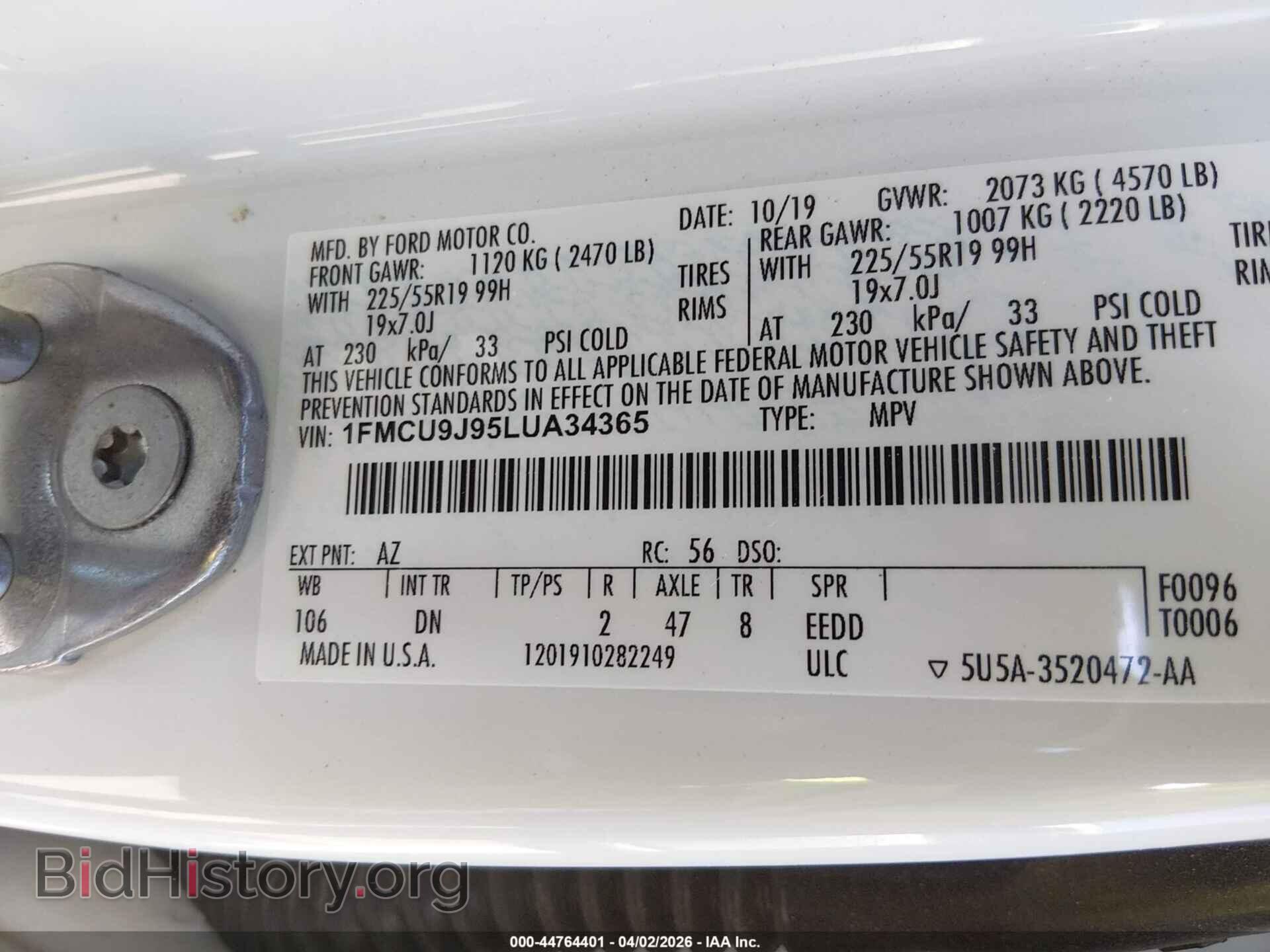 2020 FORD ESCAPE - VIN: 1FMCU9J95LUA34365 - Photo 9