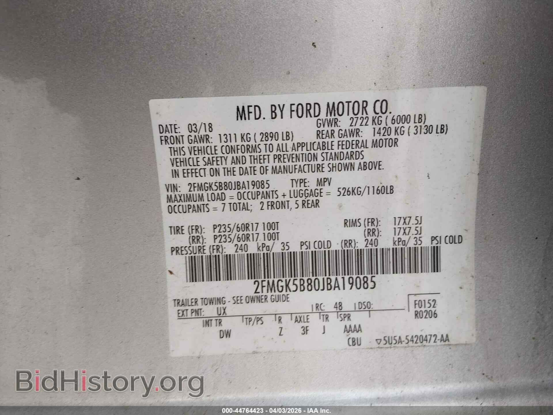 2018 FORD FLEX - VIN: 2FMGK5B80JBA19085 - Photo 9