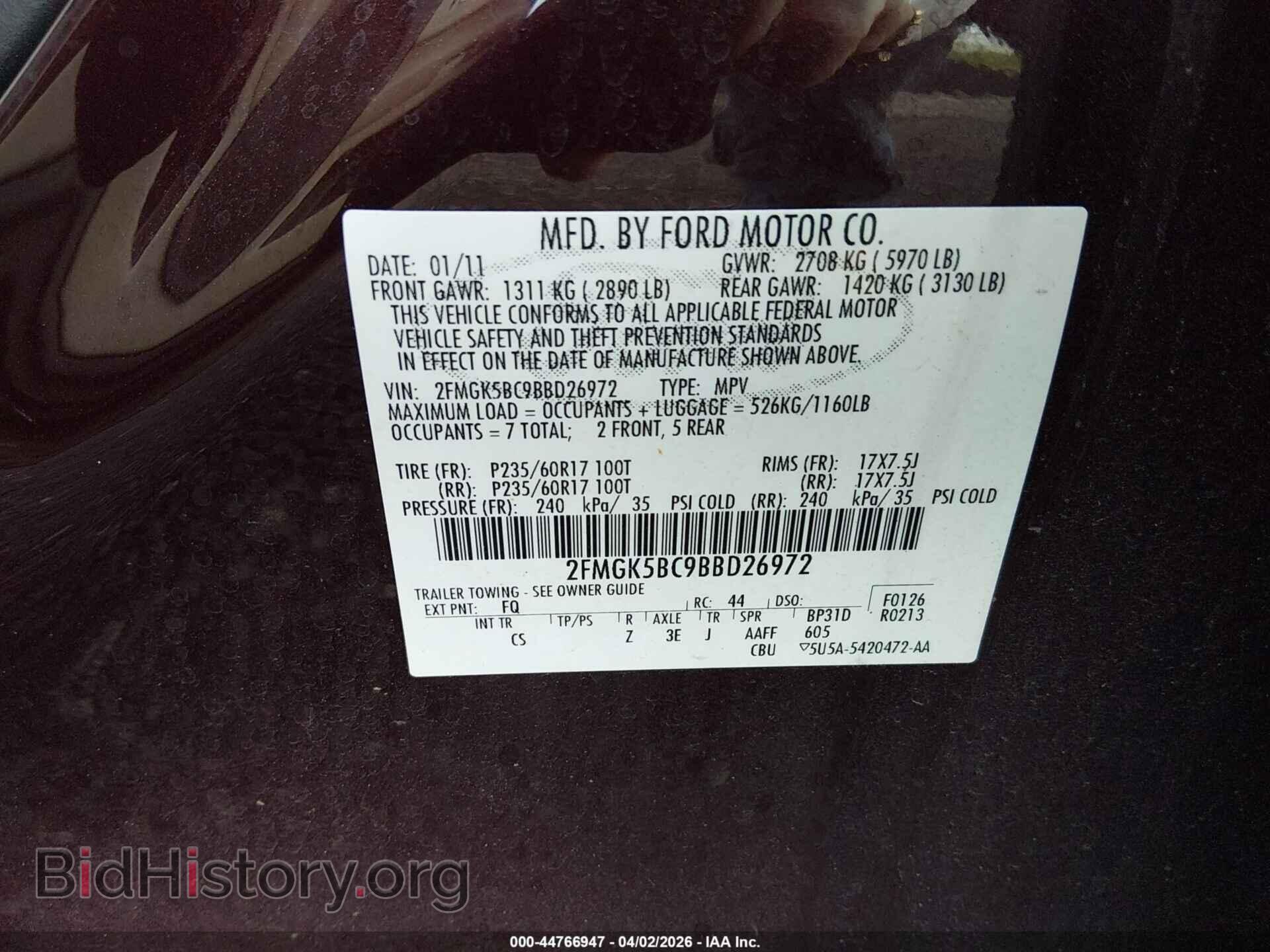2011 FORD FLEX - VIN: 2FMGK5BC9BBD26972 - Photo 9