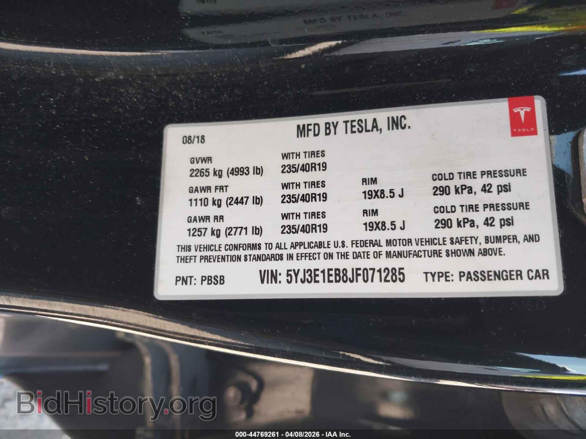 2018 TESLA MODEL 3 - VIN: 5YJ3E1EB8JF071285 - Фото 9
