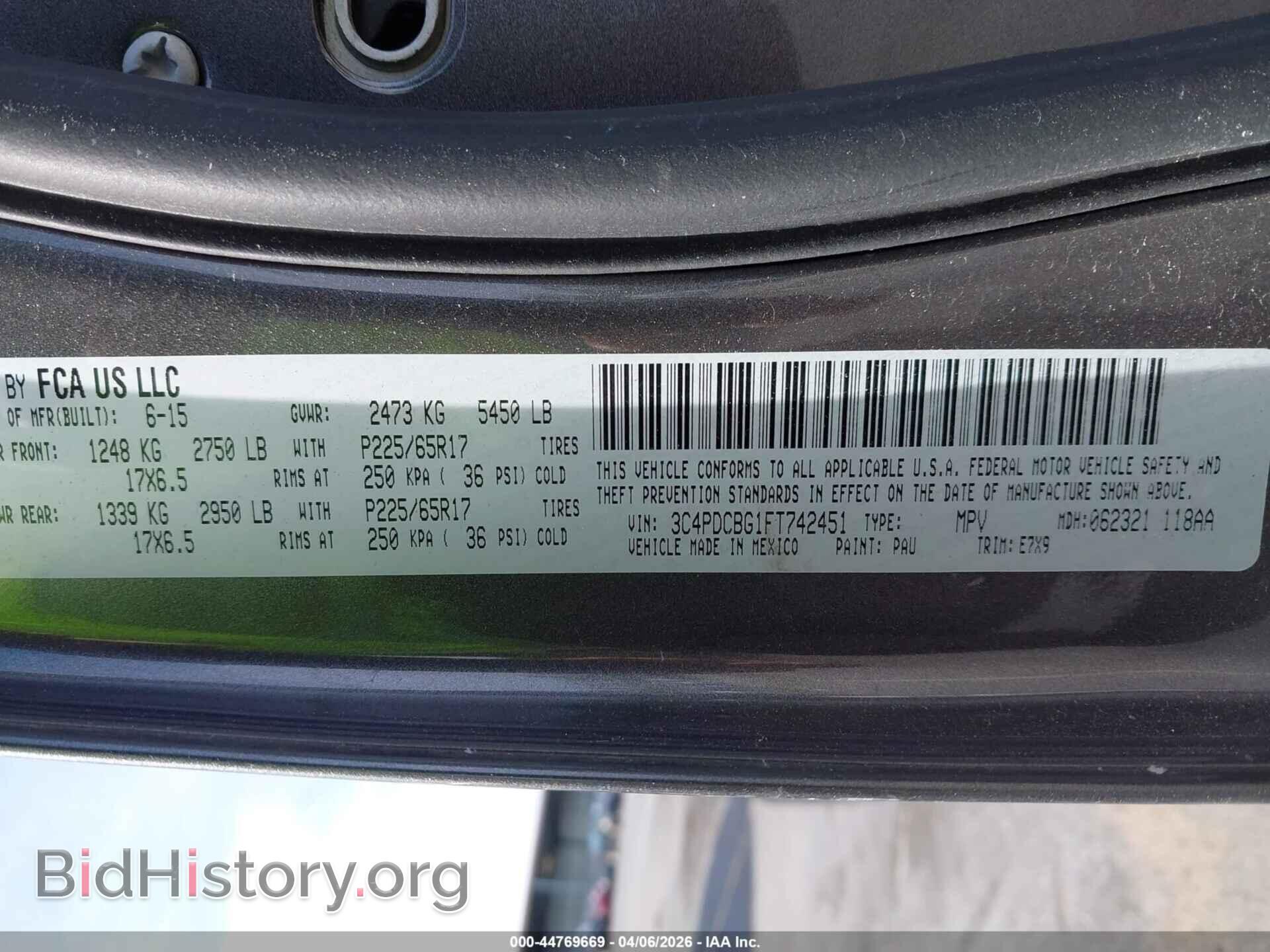 2015 DODGE JOURNEY - VIN: 3C4PDCBG1FT742451 - Фото 9