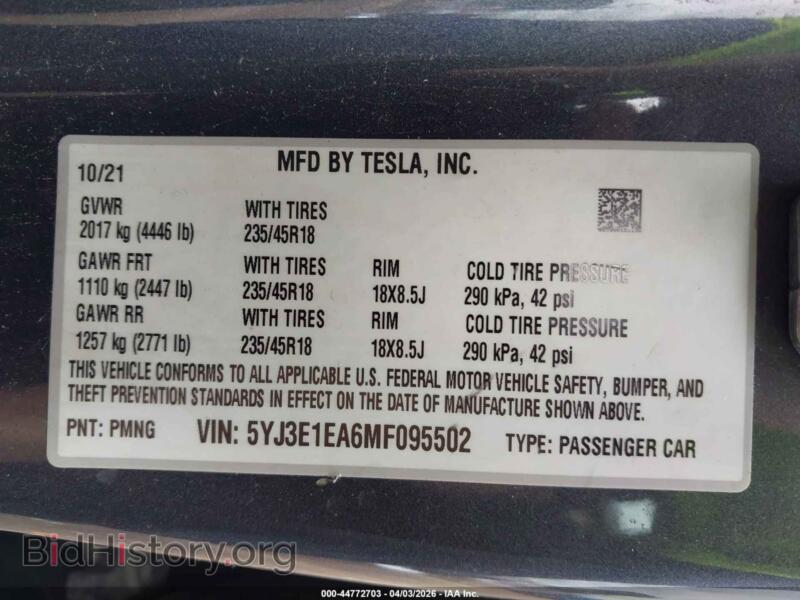 2021 Tesla MODEL 3 (VIN 5YJ3E1EA6MF095502) — фото 9 из 18