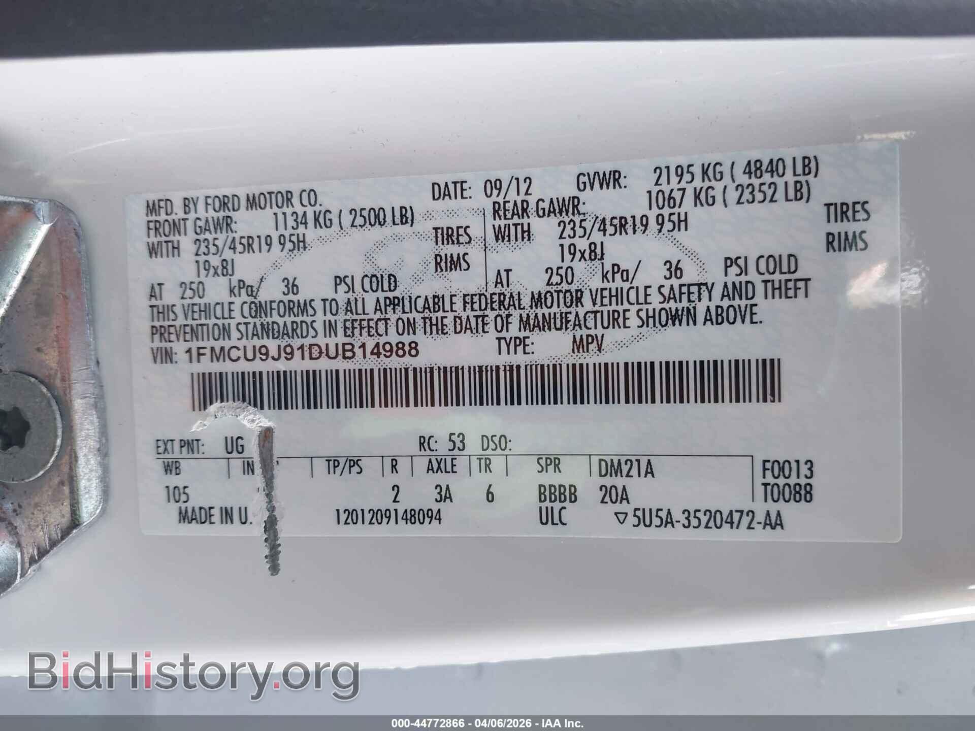 2013 FORD ESCAPE - VIN: 1FMCU9J91DUB14988 - Фото 9