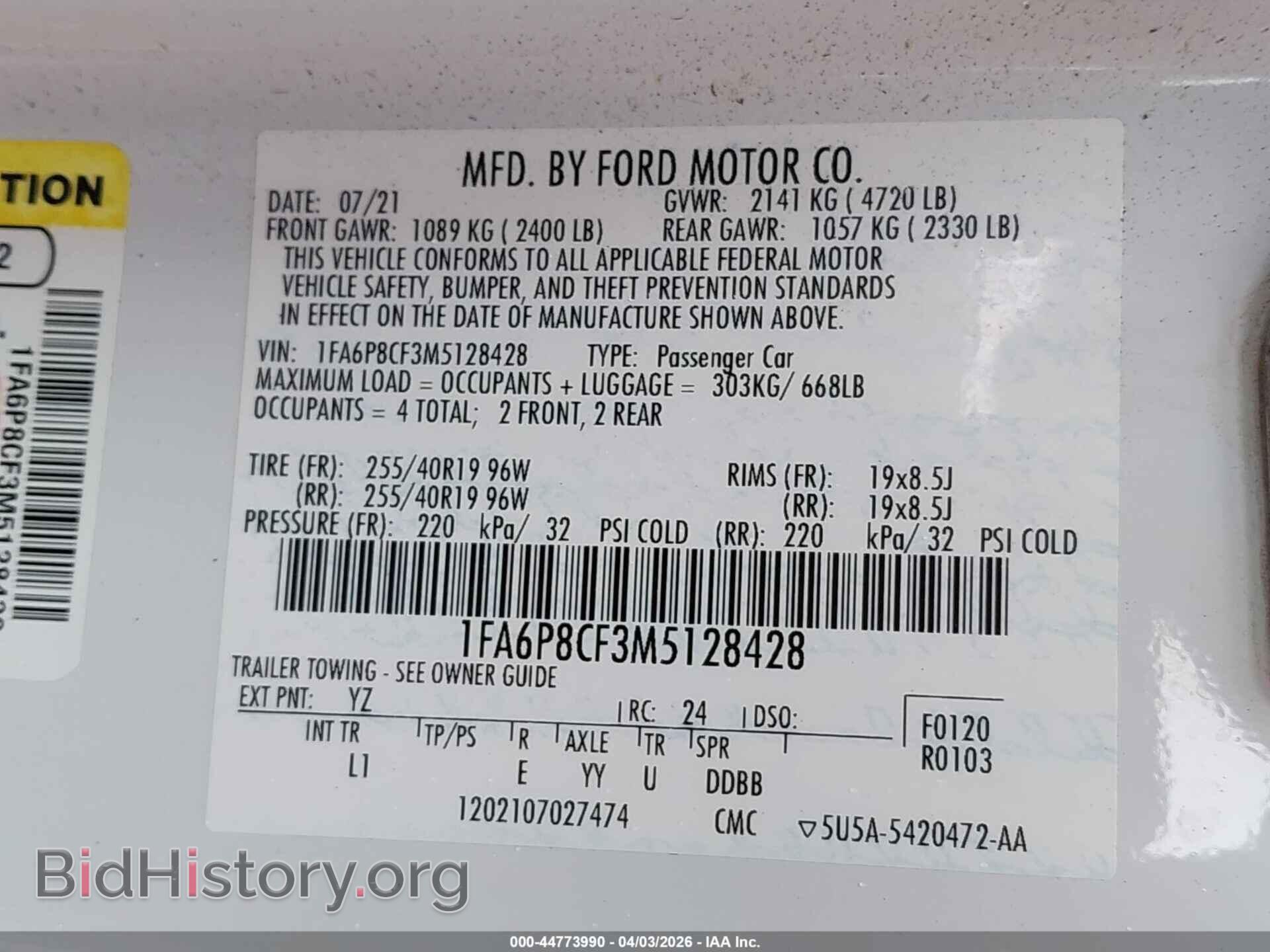 2021 FORD MUSTANG - VIN: 1FA6P8CF3M5128428 - Фото 9