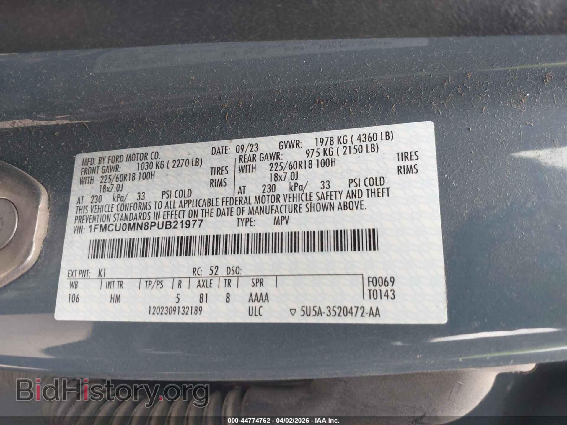2023 FORD ESCAPE - VIN: 1FMCU0MN8PUB21977 - Фото 9