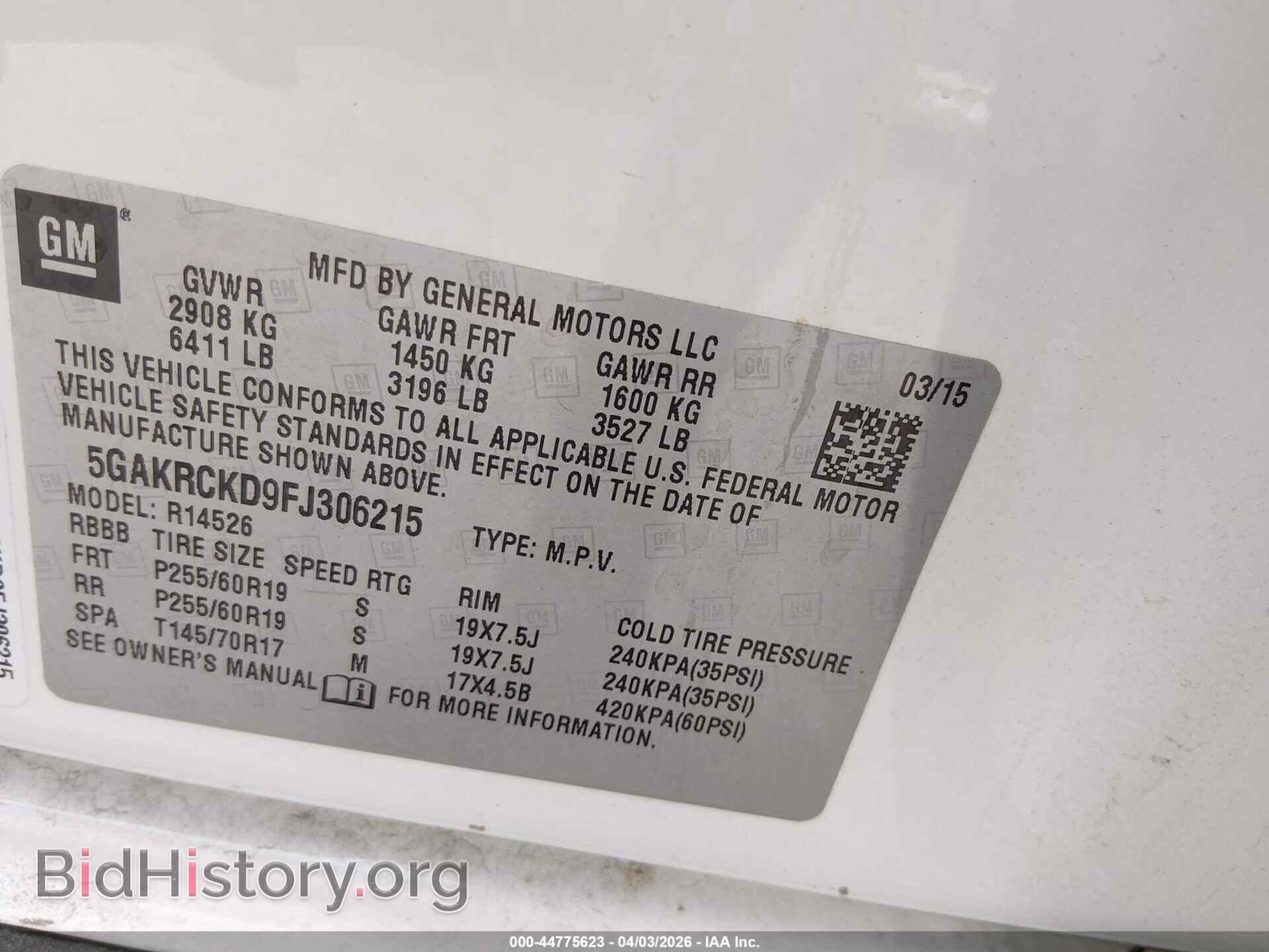 2015 BUICK ENCLAVE - VIN: 5GAKRCKD9FJ306215 - Фото 9