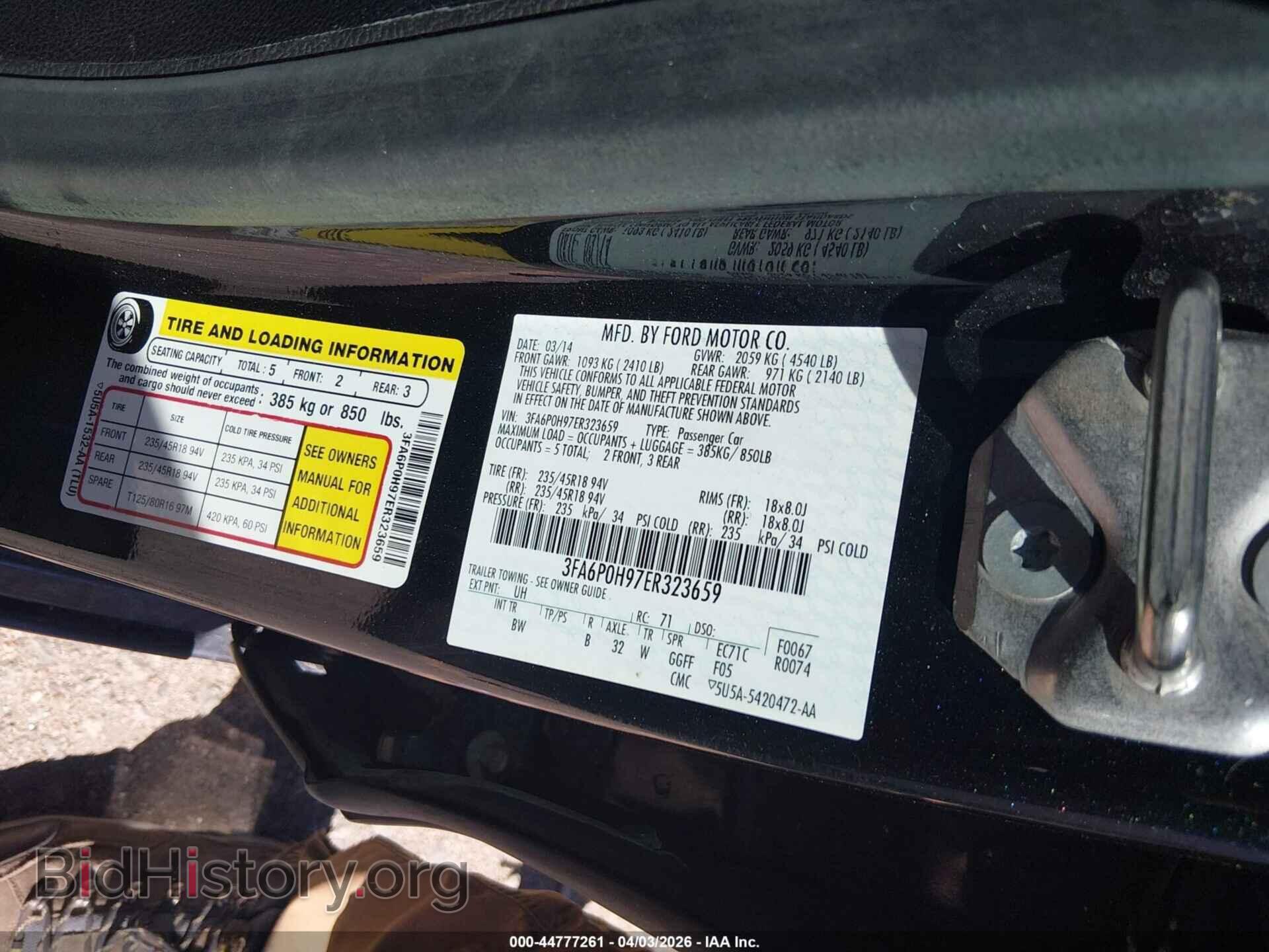 2014 FORD FUSION - VIN: 3FA6P0H97ER323659 - Фото 9