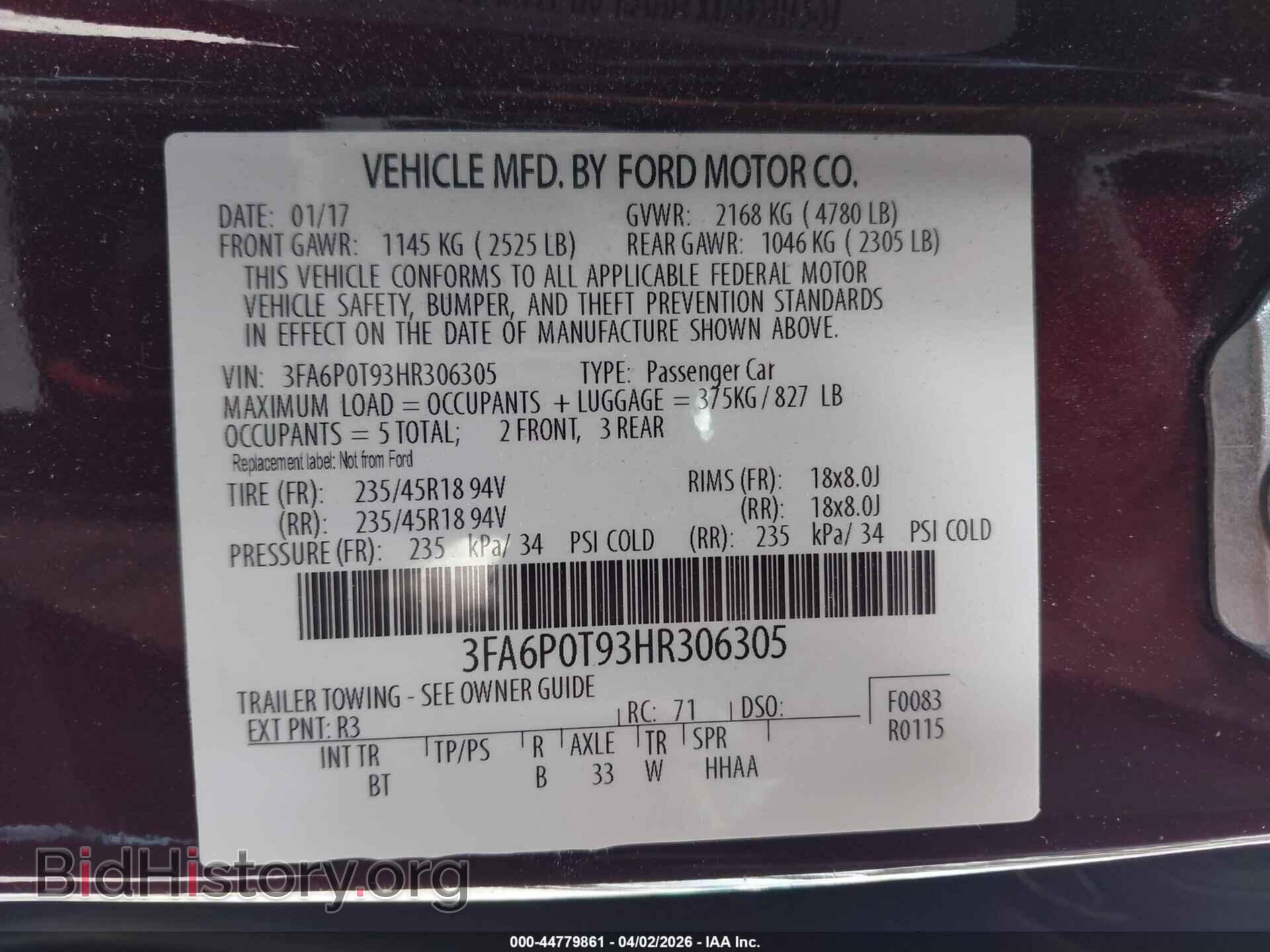 2017 FORD FUSION - VIN: 3FA6P0T93HR306305 - Фото 9