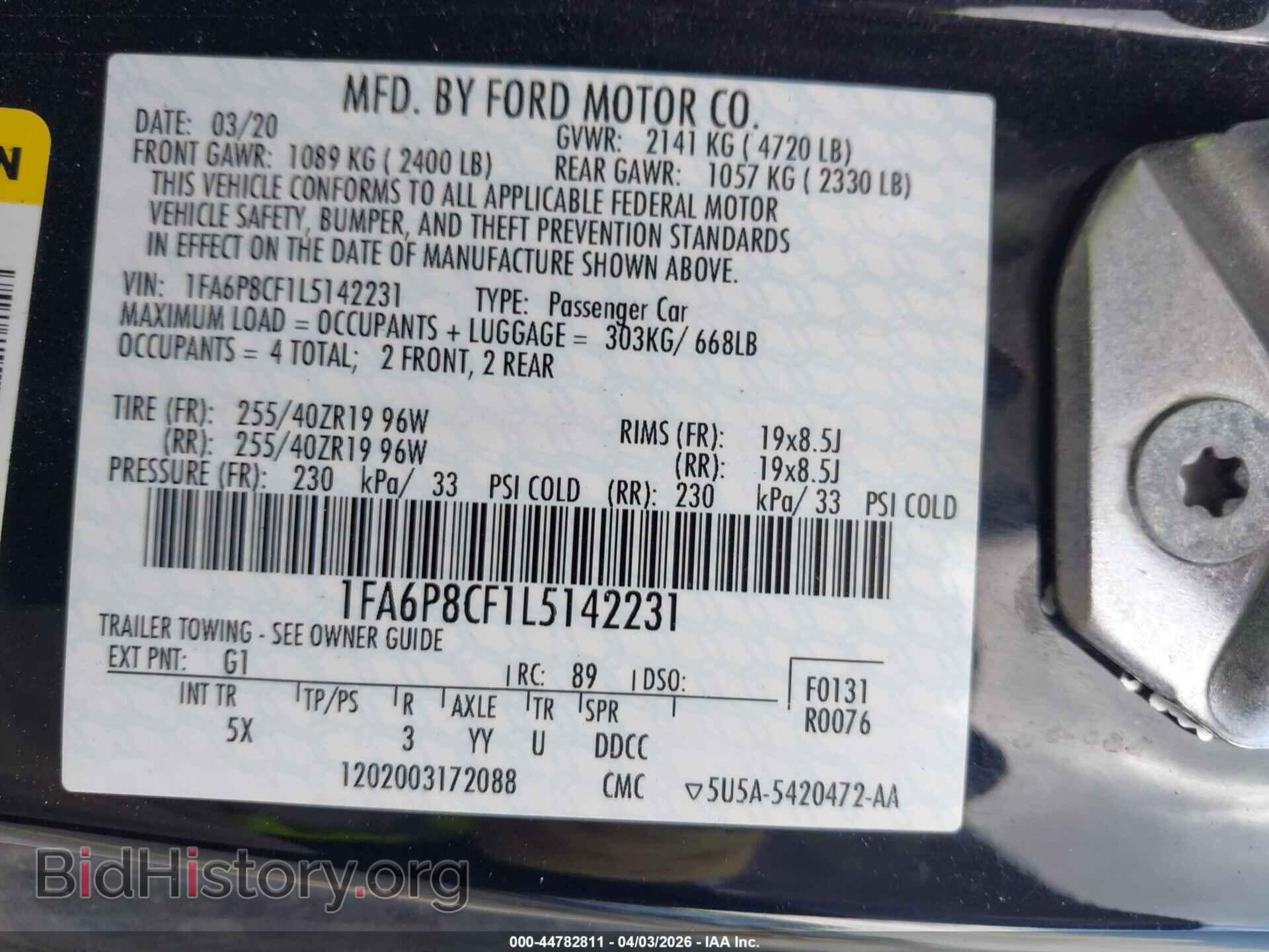2020 FORD MUSTANG - VIN: 1FA6P8CF1L5142231 - Фото 9