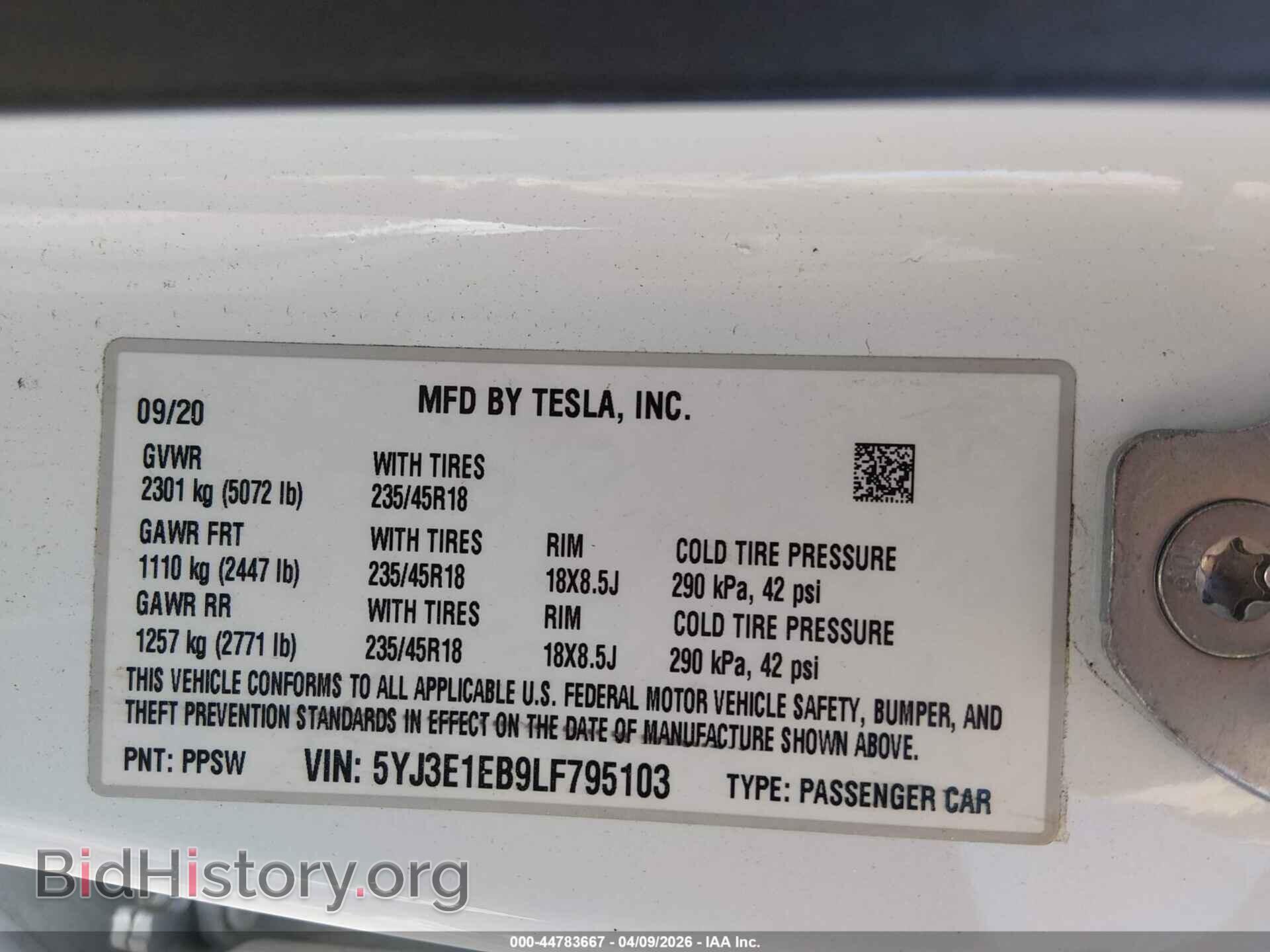 2020 TESLA MODEL 3 - VIN: 5YJ3E1EB9LF795103 - Фото 9