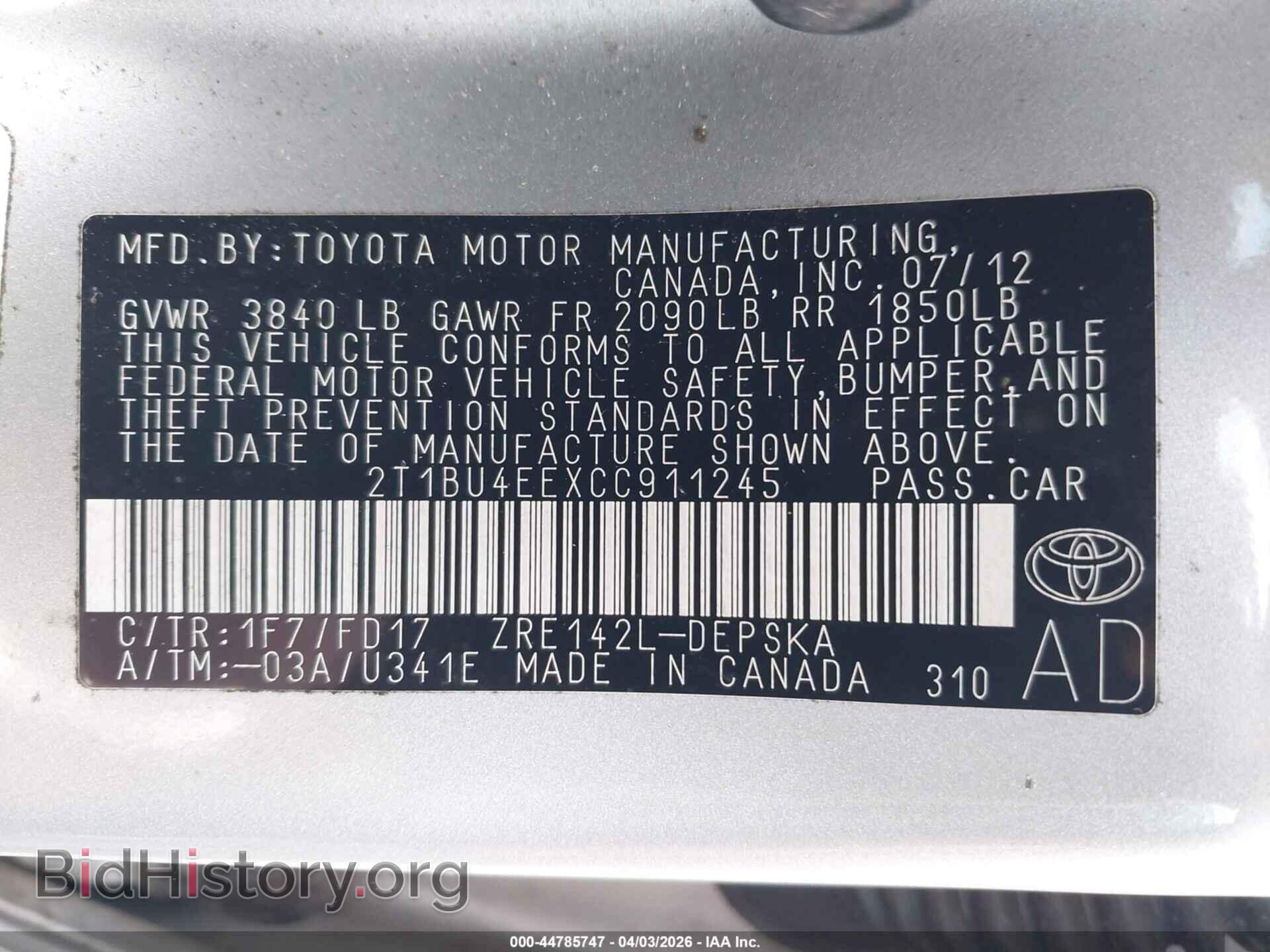2012 TOYOTA COROLLA - VIN: 2T1BU4EEXCC911245 - Фото 9