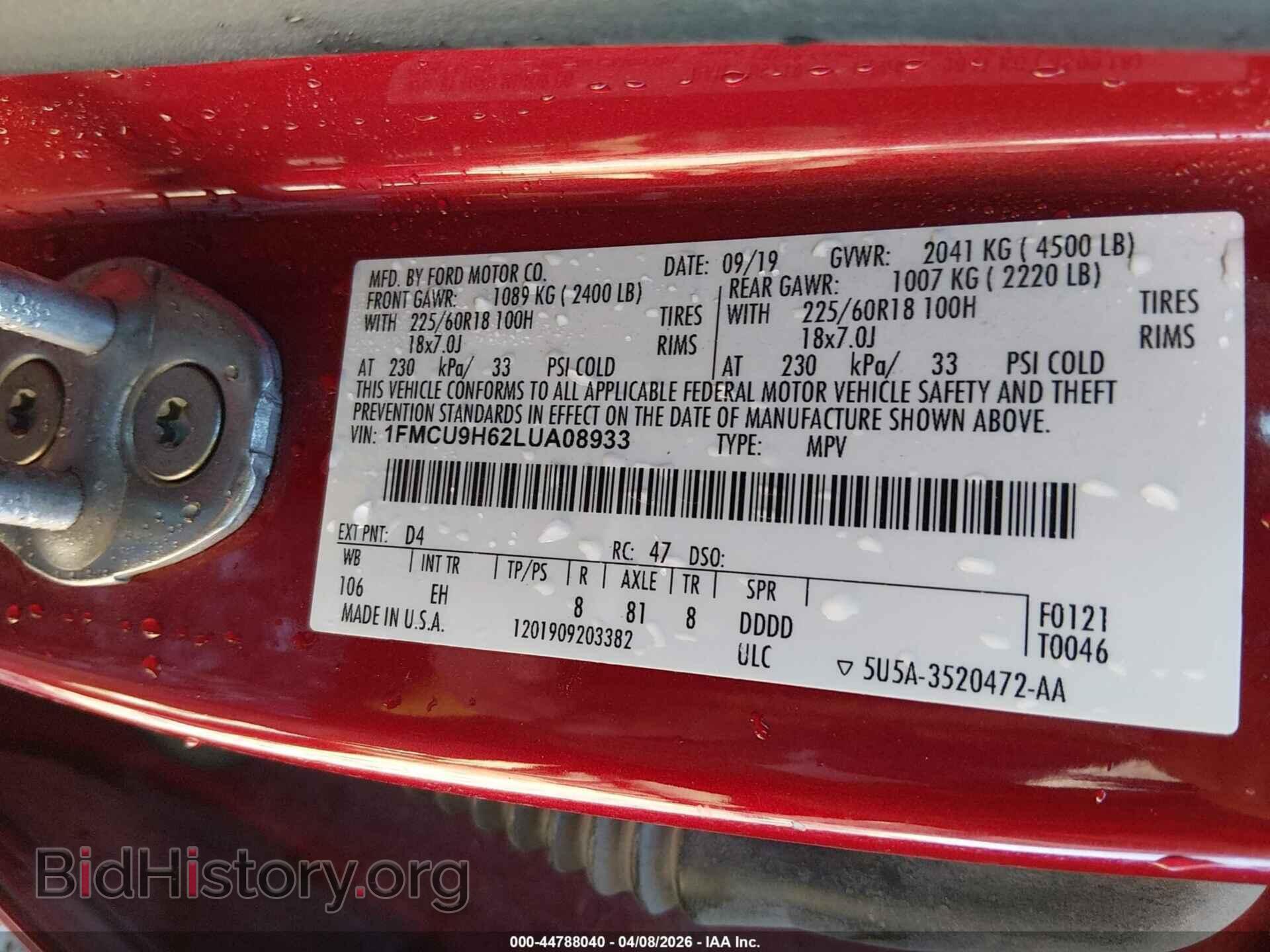 2020 FORD ESCAPE - VIN: 1FMCU9H62LUA08933 - Photo 9