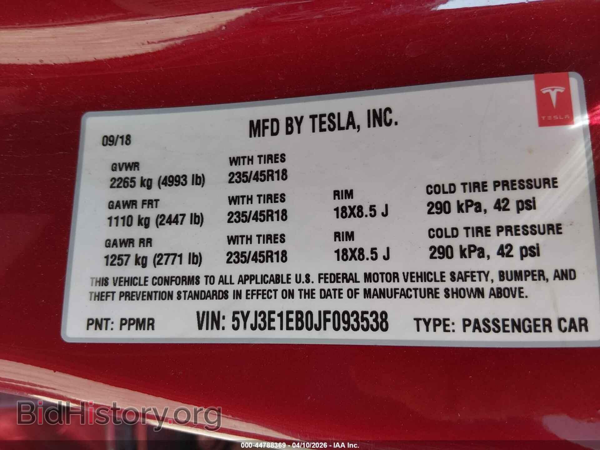 2018 TESLA MODEL 3 - VIN: 5YJ3E1EB0JF093538 - Фото 9