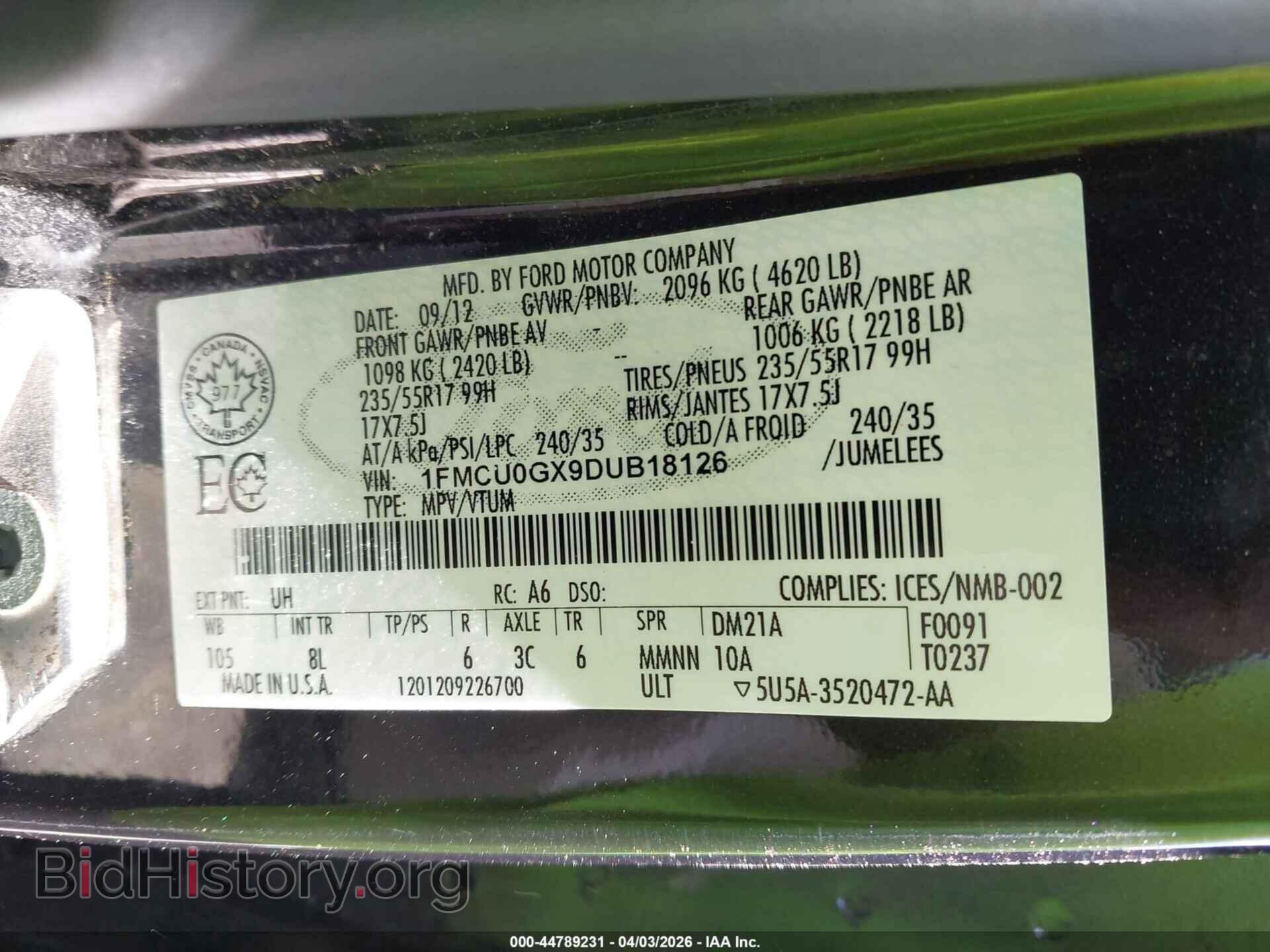 2013 FORD ESCAPE - VIN: 1FMCU0GX9DUB18126 - Фото 9