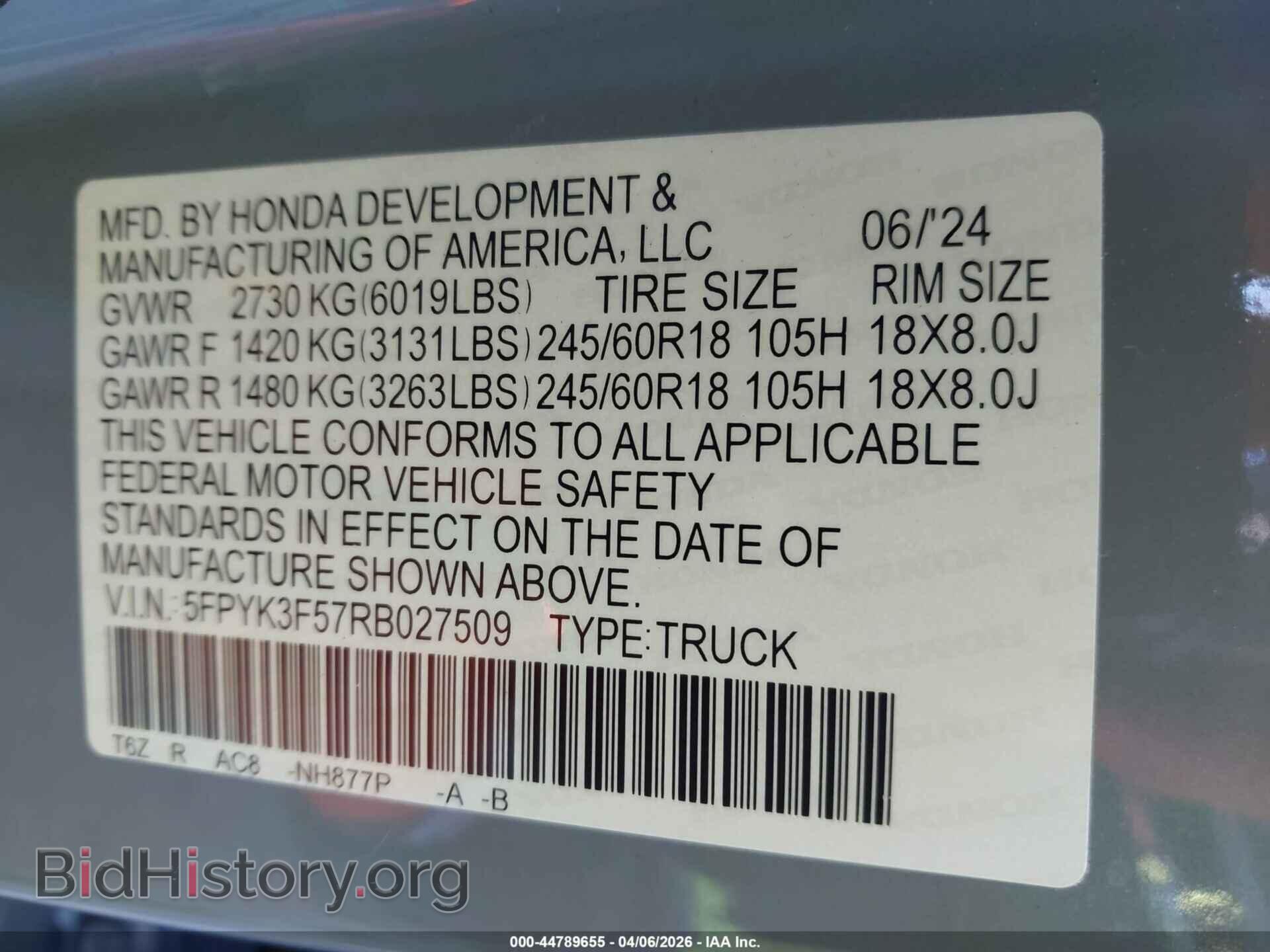 2024 HONDA RIDGELINE - VIN: 5FPYK3F57RB027509 - Фото 9