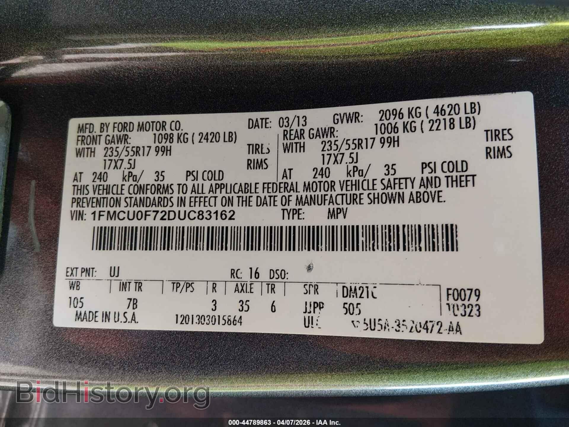 2013 FORD ESCAPE - VIN: 1FMCU0F72DUC83162 - Фото 9