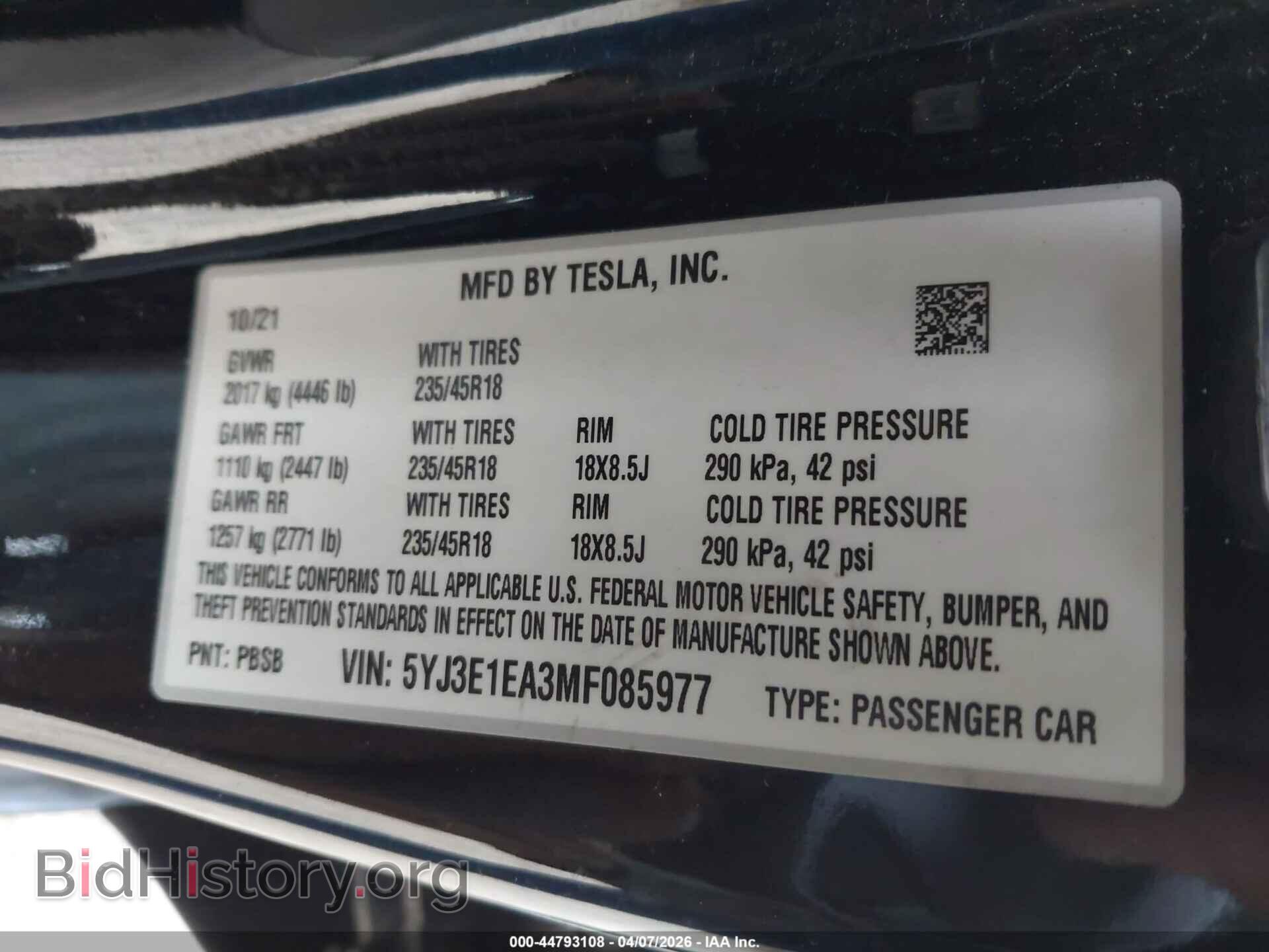 2021 TESLA MODEL 3 - VIN: 5YJ3E1EA3MF085977 - Фото 9