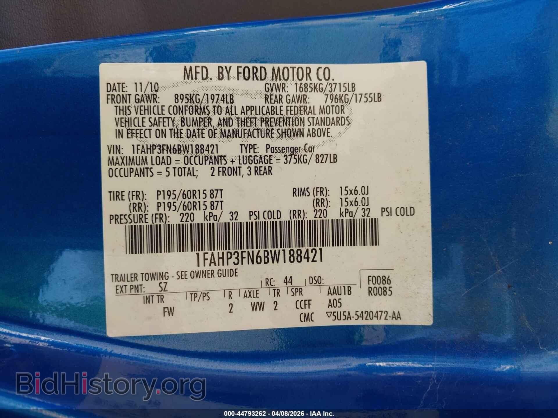 2011 FORD FOCUS - VIN: 1FAHP3FN6BW188421 - Фото 9