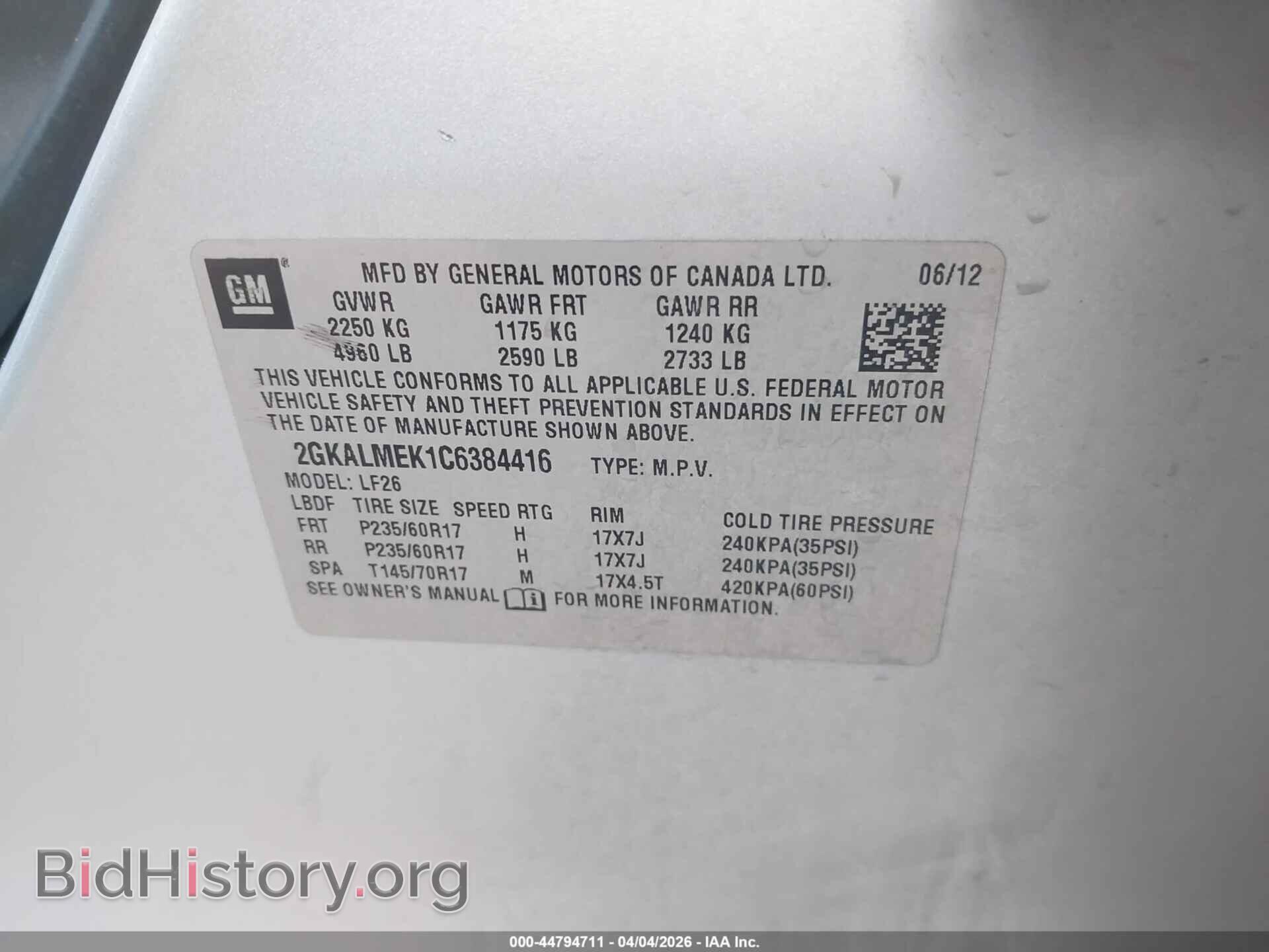 2012 GMC TERRAIN - VIN: 2GKALMEK1C6384416 - Фото 9