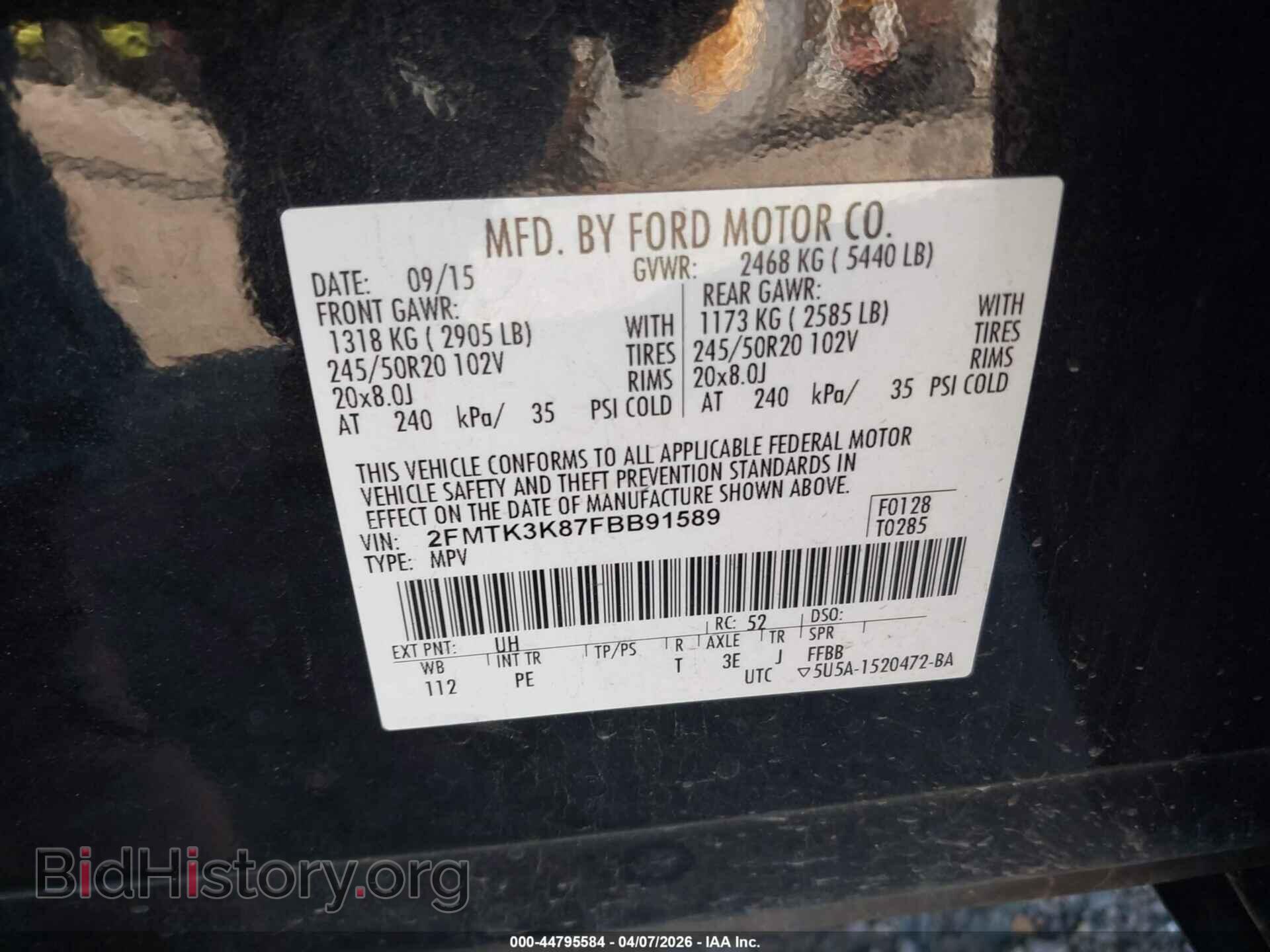 2015 FORD EDGE - VIN: 2FMTK3K87FBB91589 - Photo 9