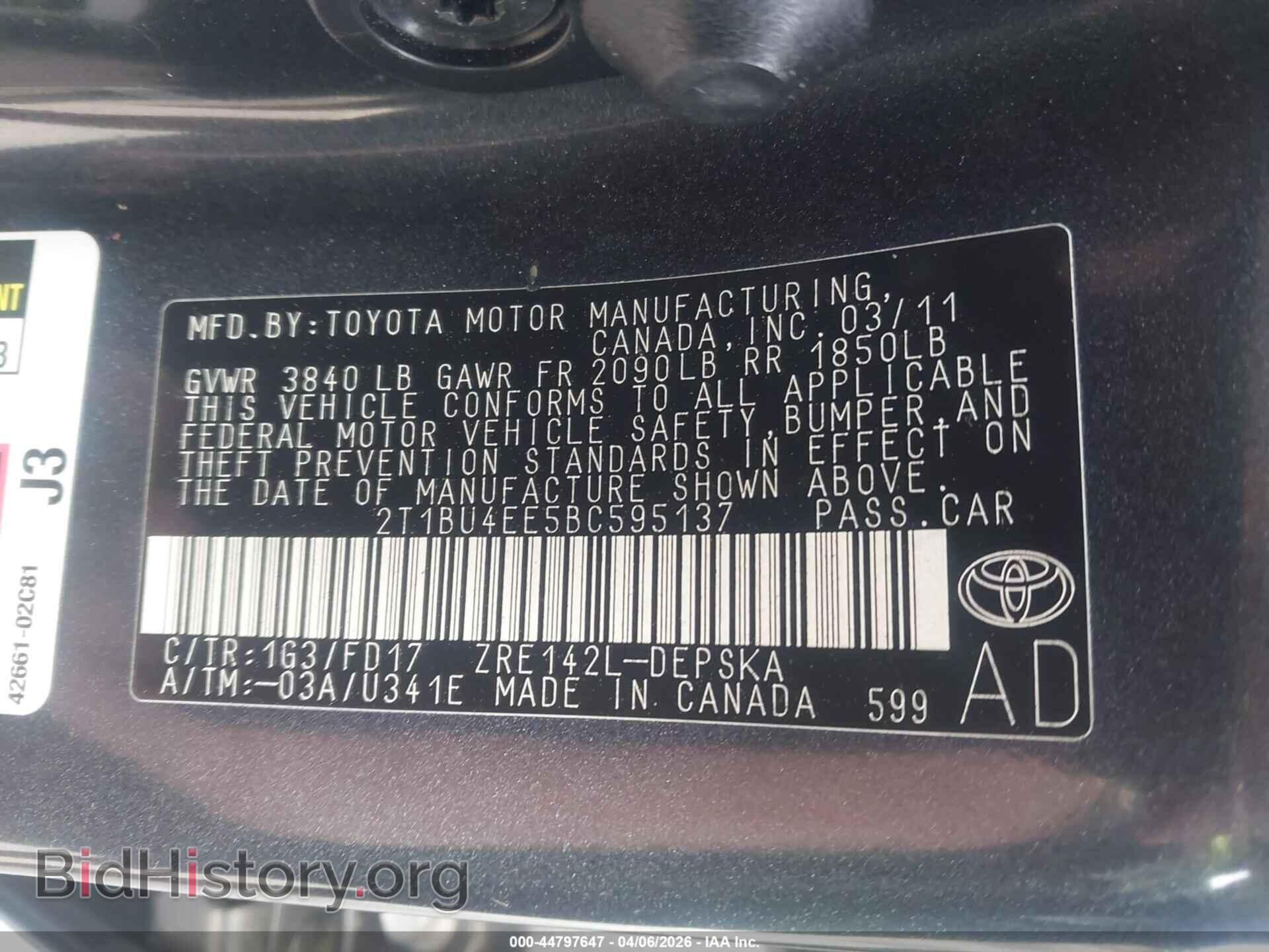 2011 TOYOTA COROLLA - VIN: 2T1BU4EE5BC595137 - Фото 9