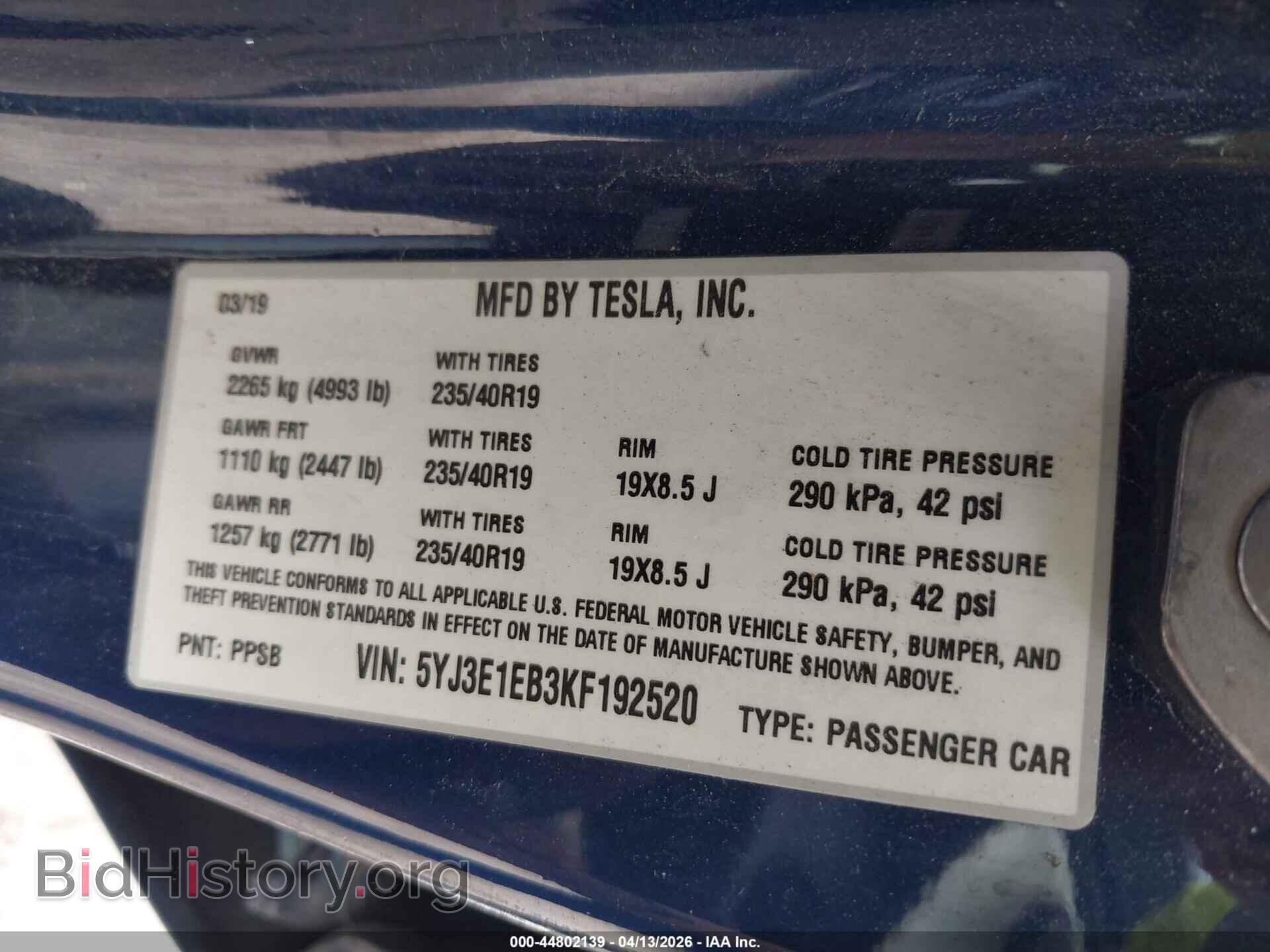 2019 TESLA MODEL 3 - VIN: 5YJ3E1EB3KF192520 - Photo 9
