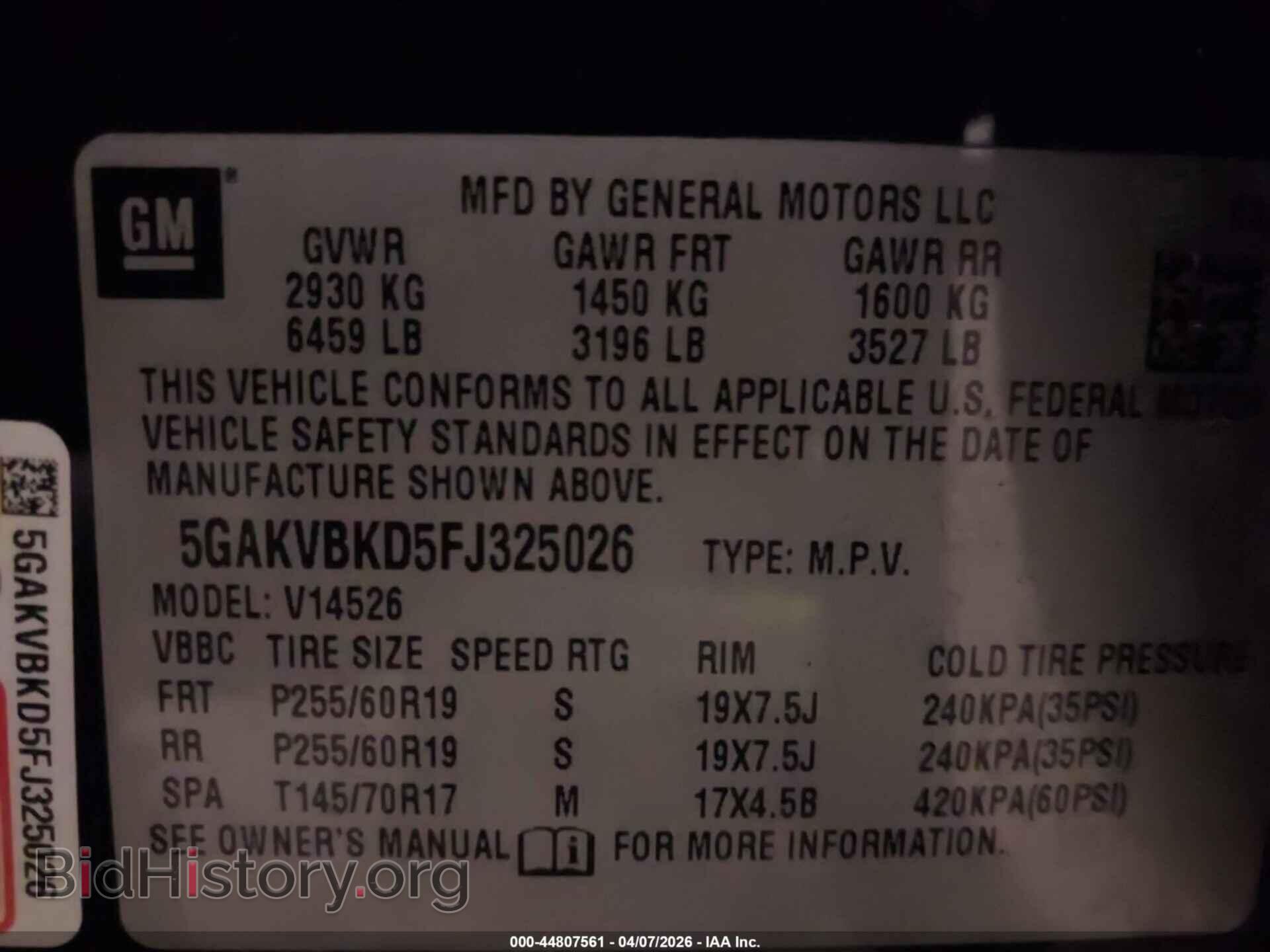 2015 BUICK ENCLAVE - VIN: 5GAKVBKD5FJ325026 - Фото 9
