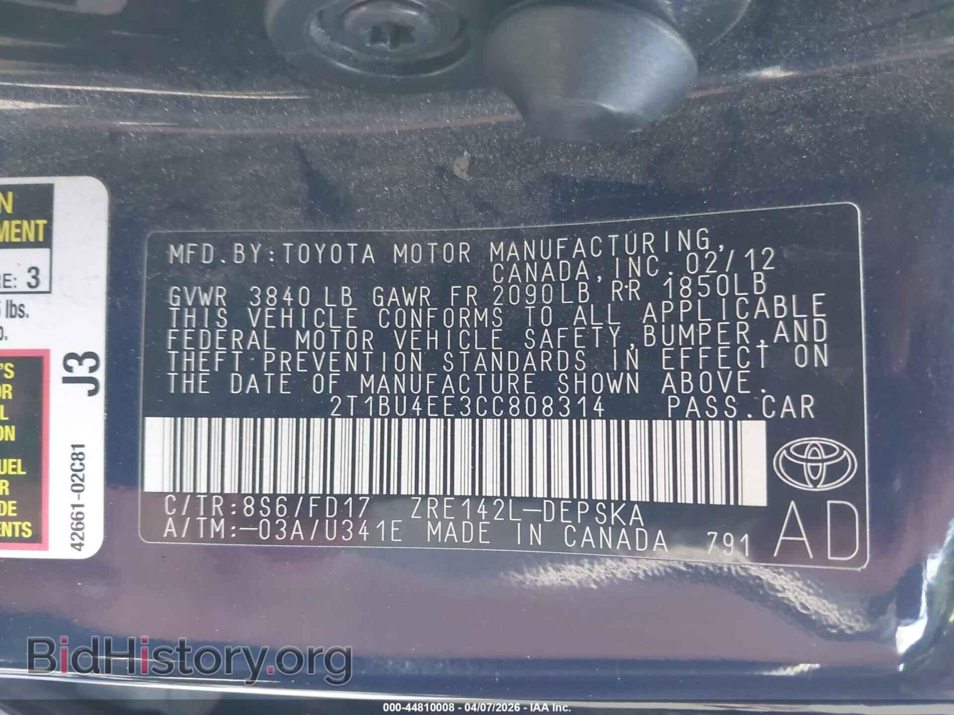 2012 TOYOTA COROLLA - VIN: 2T1BU4EE3CC808314 - Фото 9