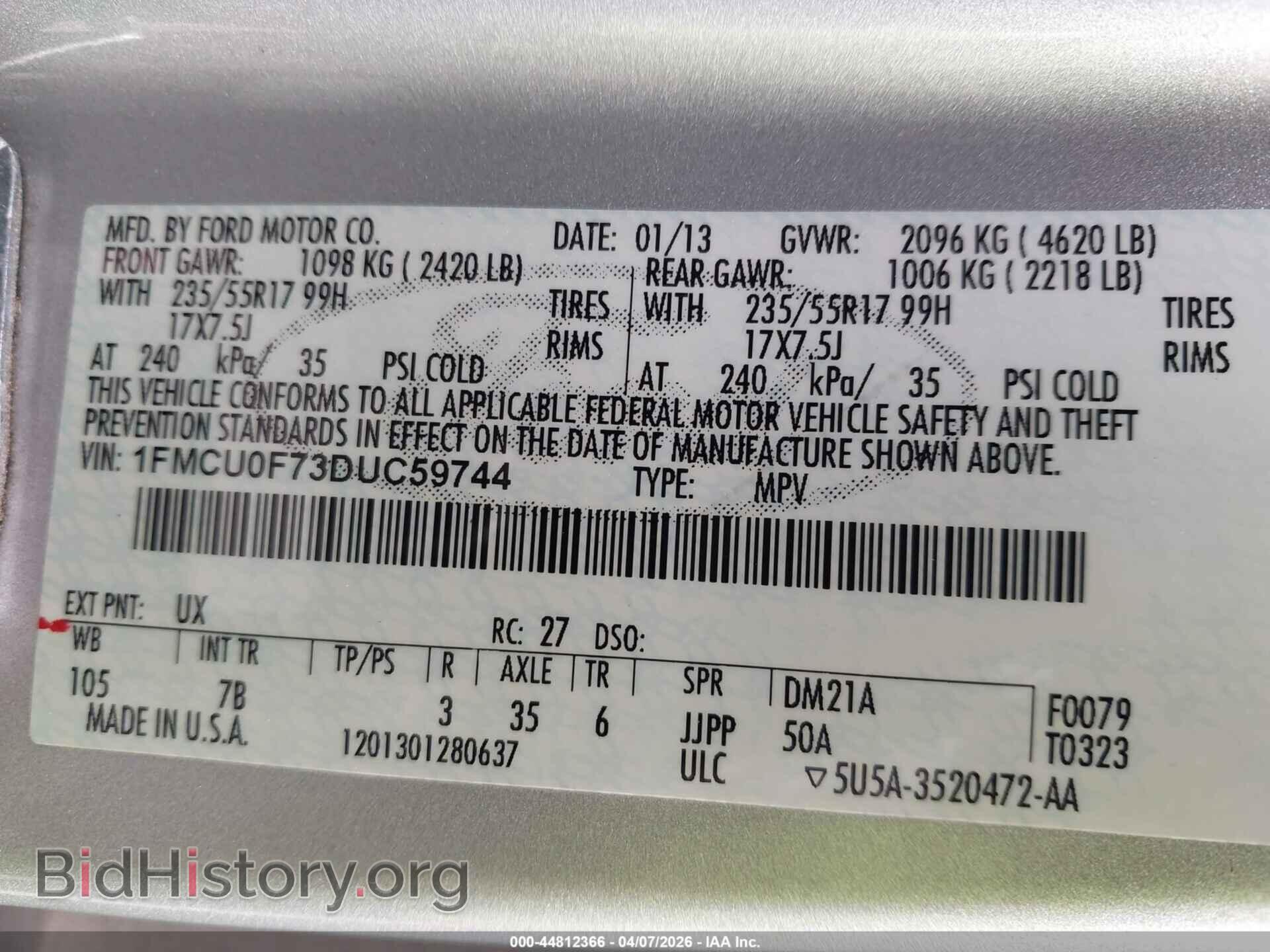 2013 FORD ESCAPE - VIN: 1FMCU0F73DUC59744 - Фото 9