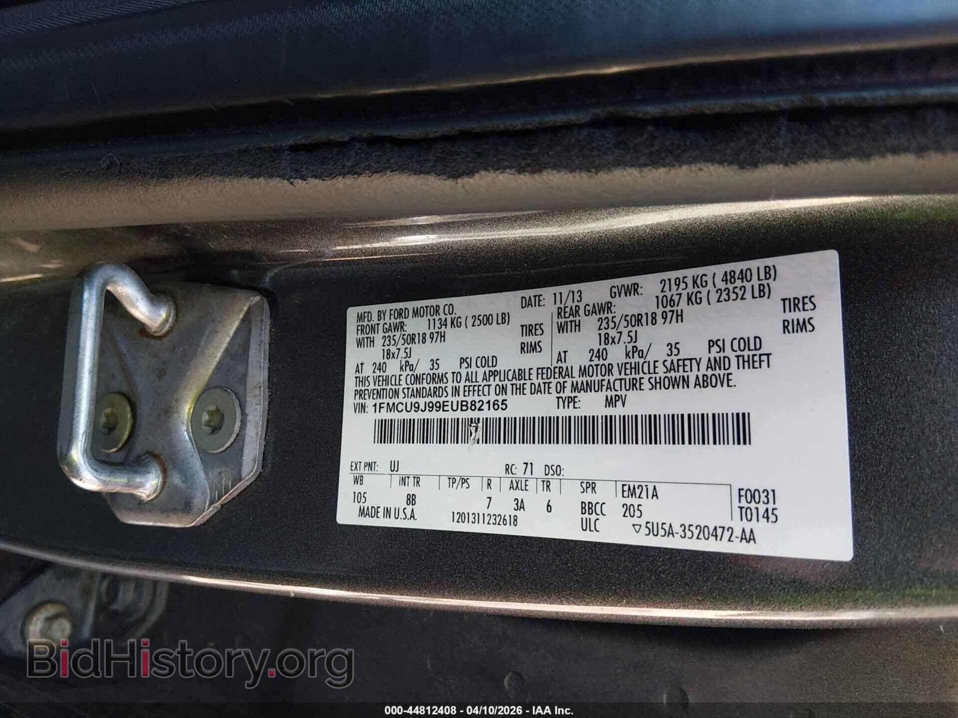2014 FORD ESCAPE - VIN: 1FMCU9J99EUB82165 - Photo 9