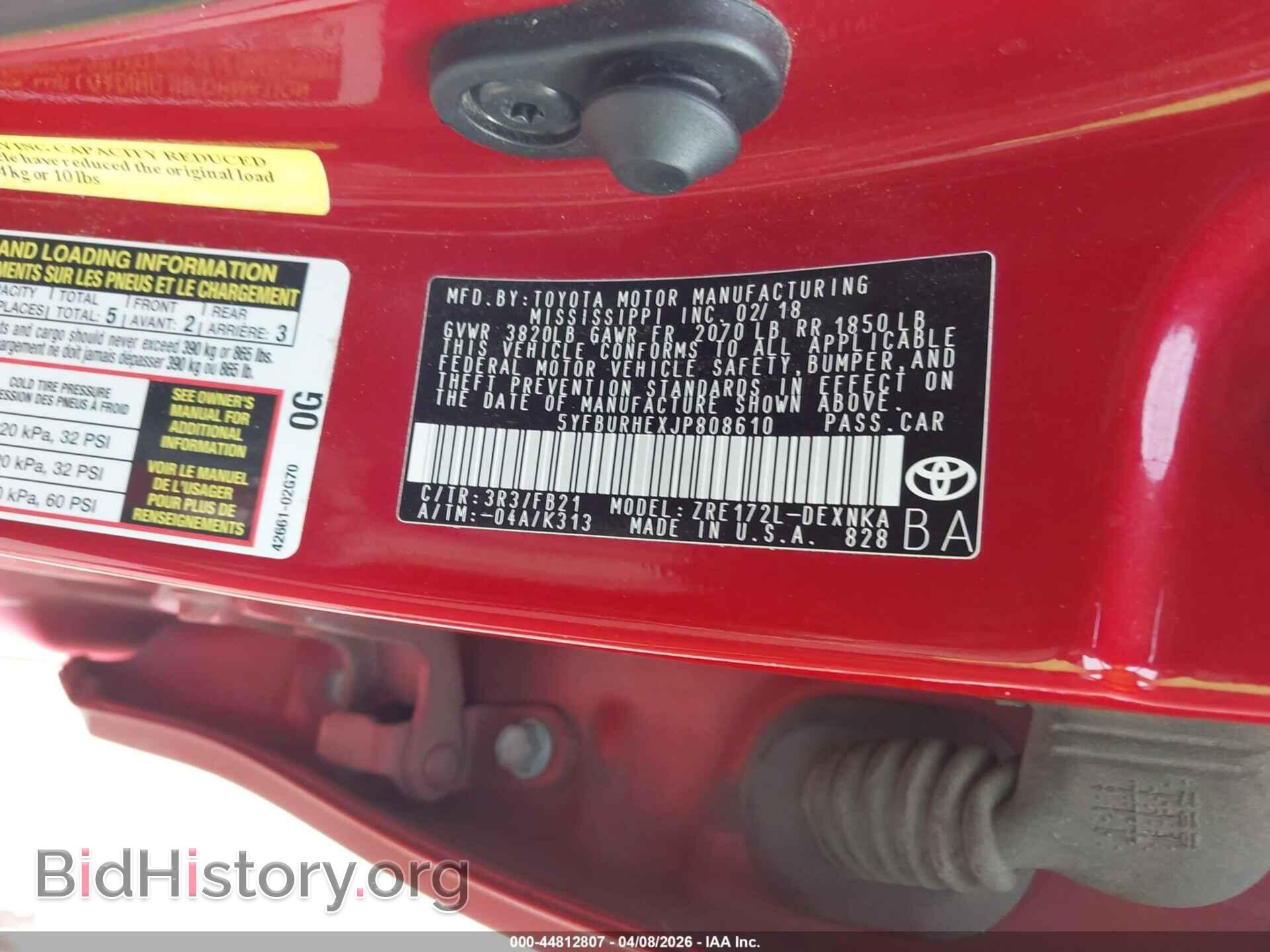 2018 TOYOTA COROLLA - VIN: 5YFBURHEXJP808610 - Фото 9