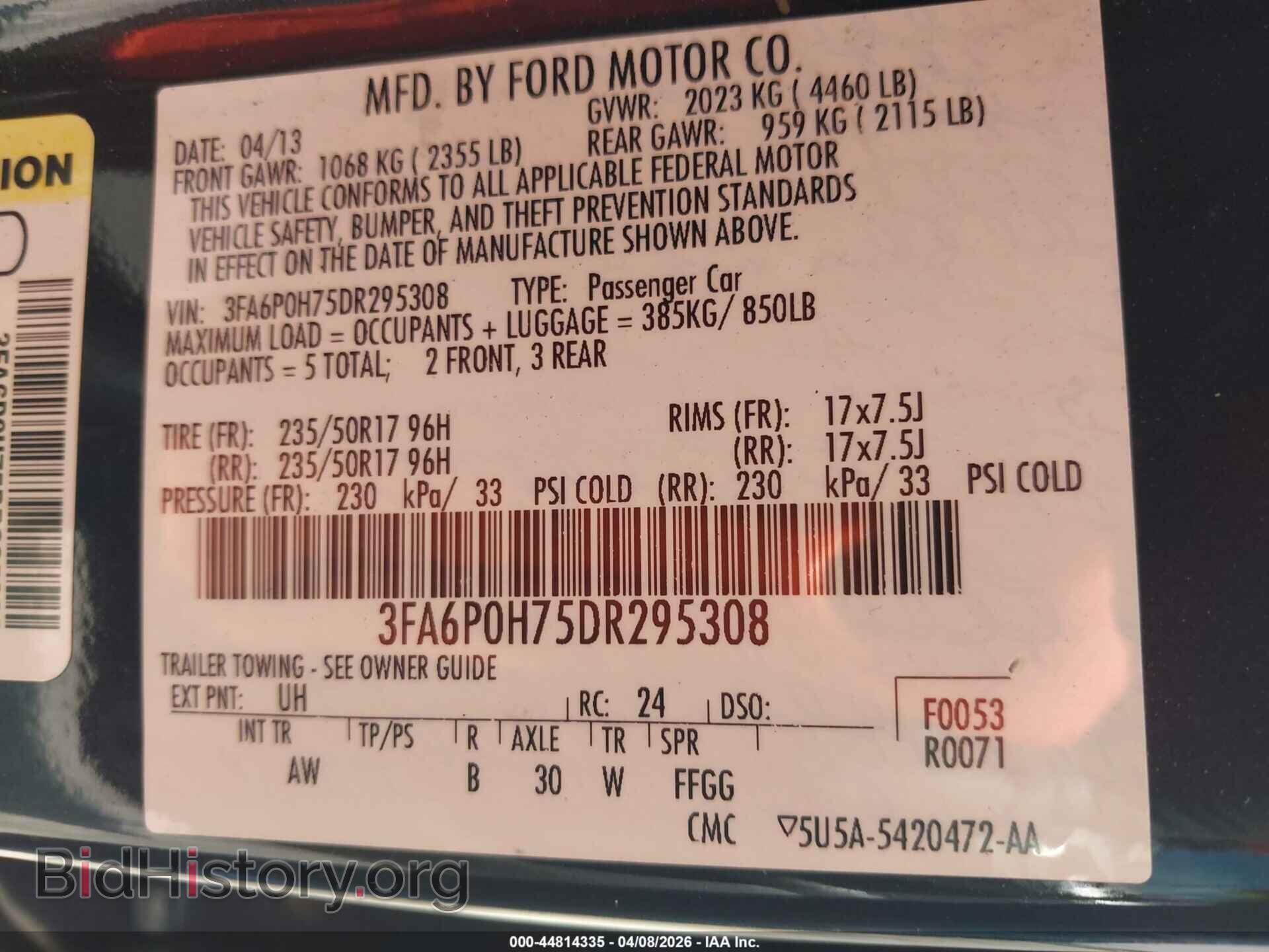 2013 FORD FUSION - VIN: 3FA6P0H75DR295308 - Фото 9