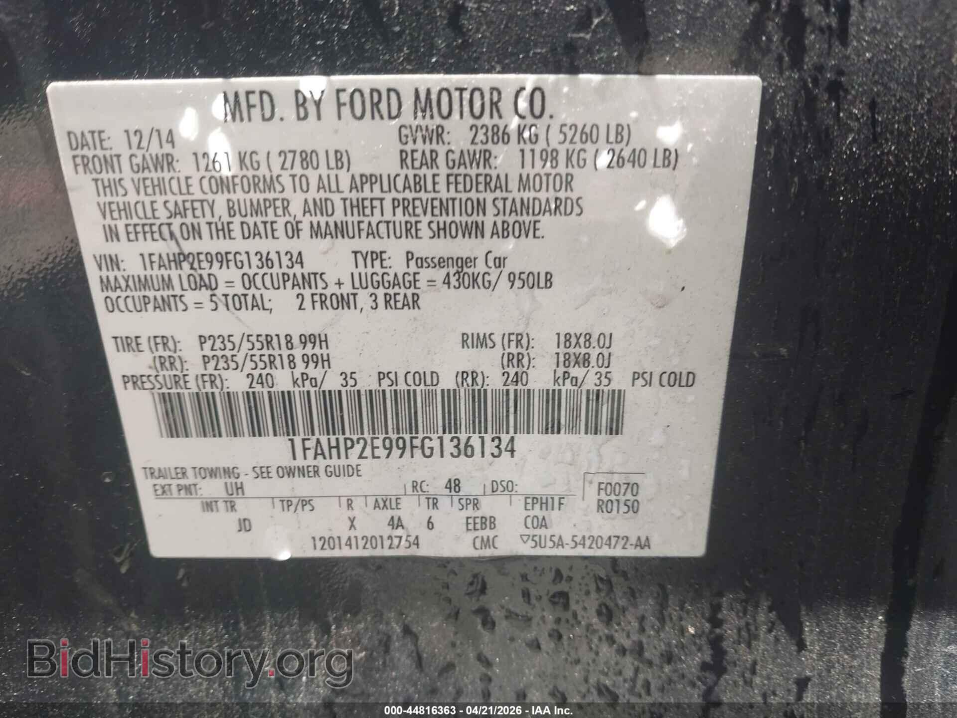 2015 FORD TAURUS - VIN: 1FAHP2E99FG136134 - Фото 9