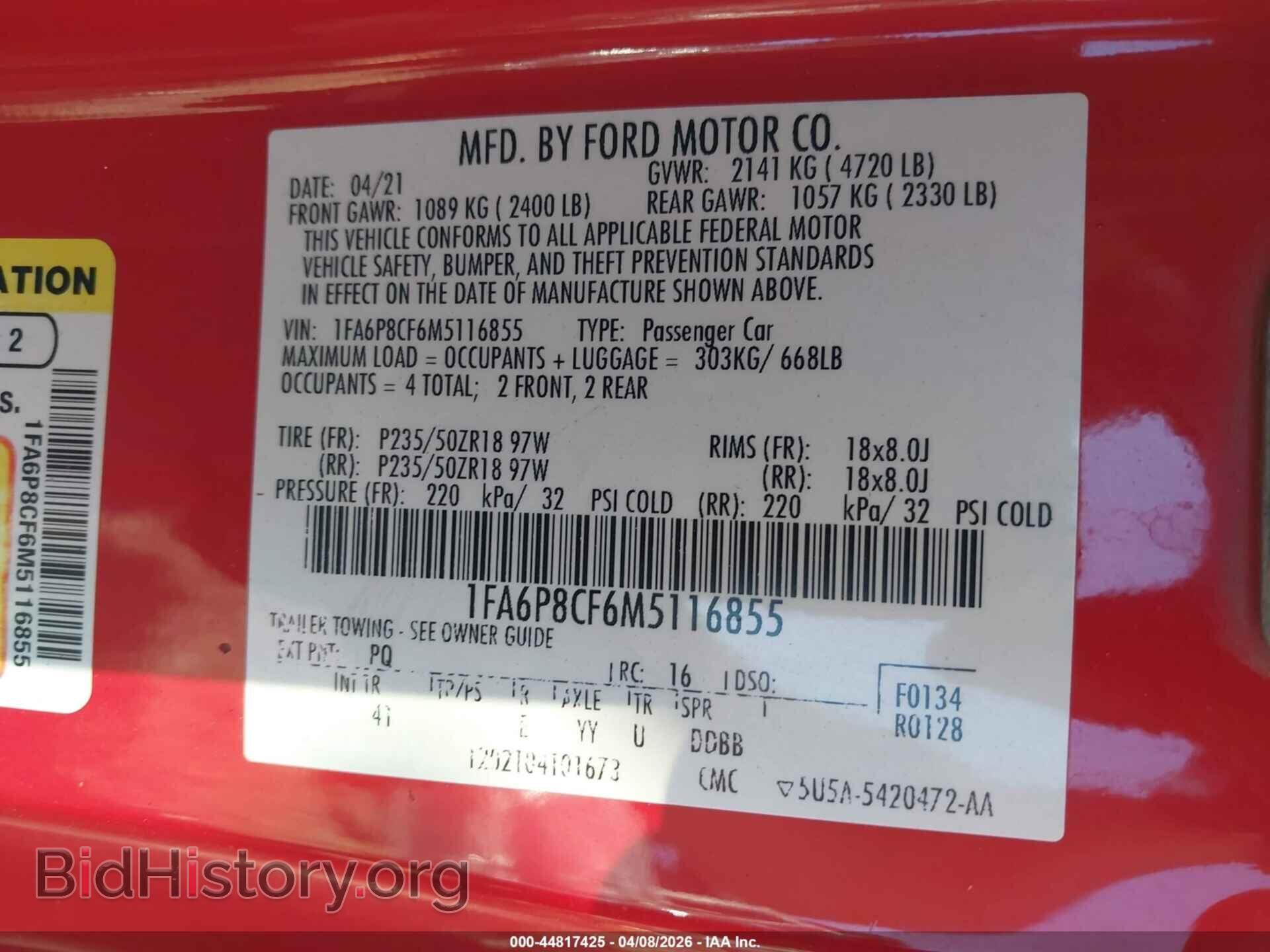 2021 FORD MUSTANG - VIN: 1FA6P8CF6M5116855 - Фото 9