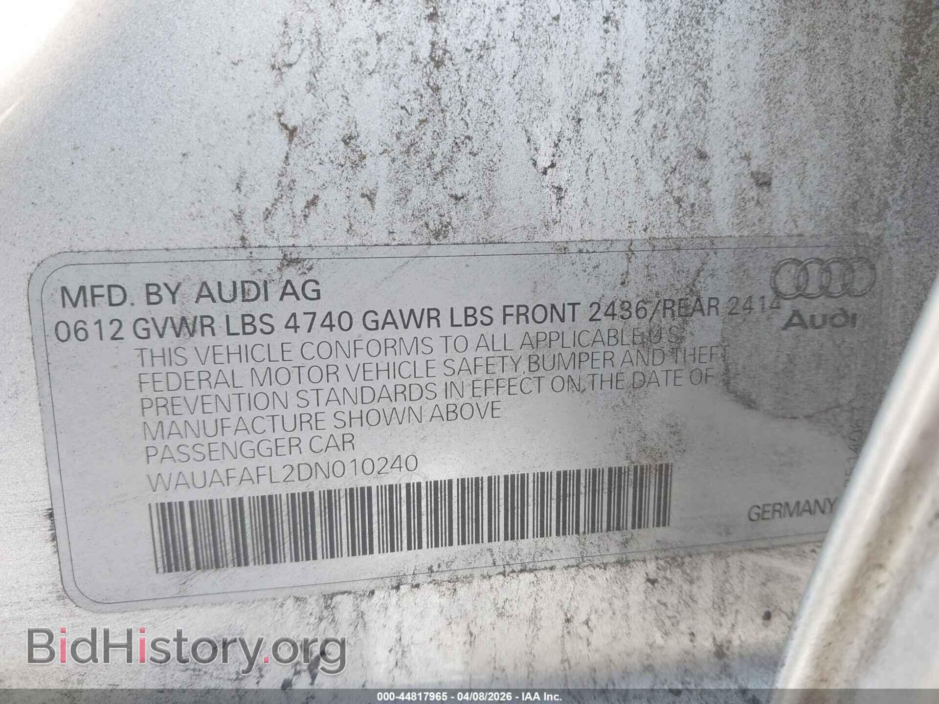 2013 AUDI A4 - VIN: WAUAFAFL2DN010240 - Фото 9