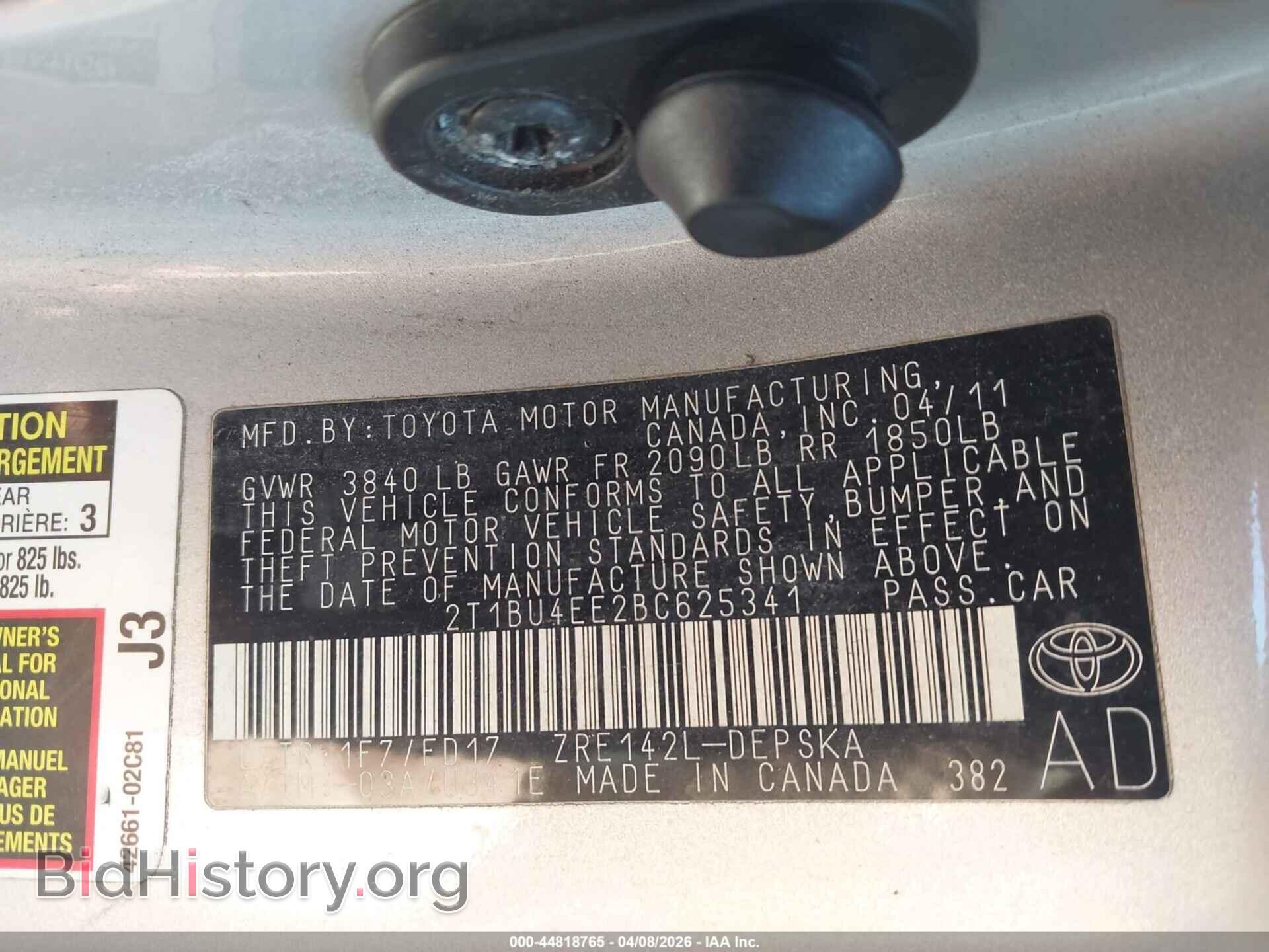 2011 TOYOTA COROLLA - VIN: 2T1BU4EE2BC625341 - Фото 9