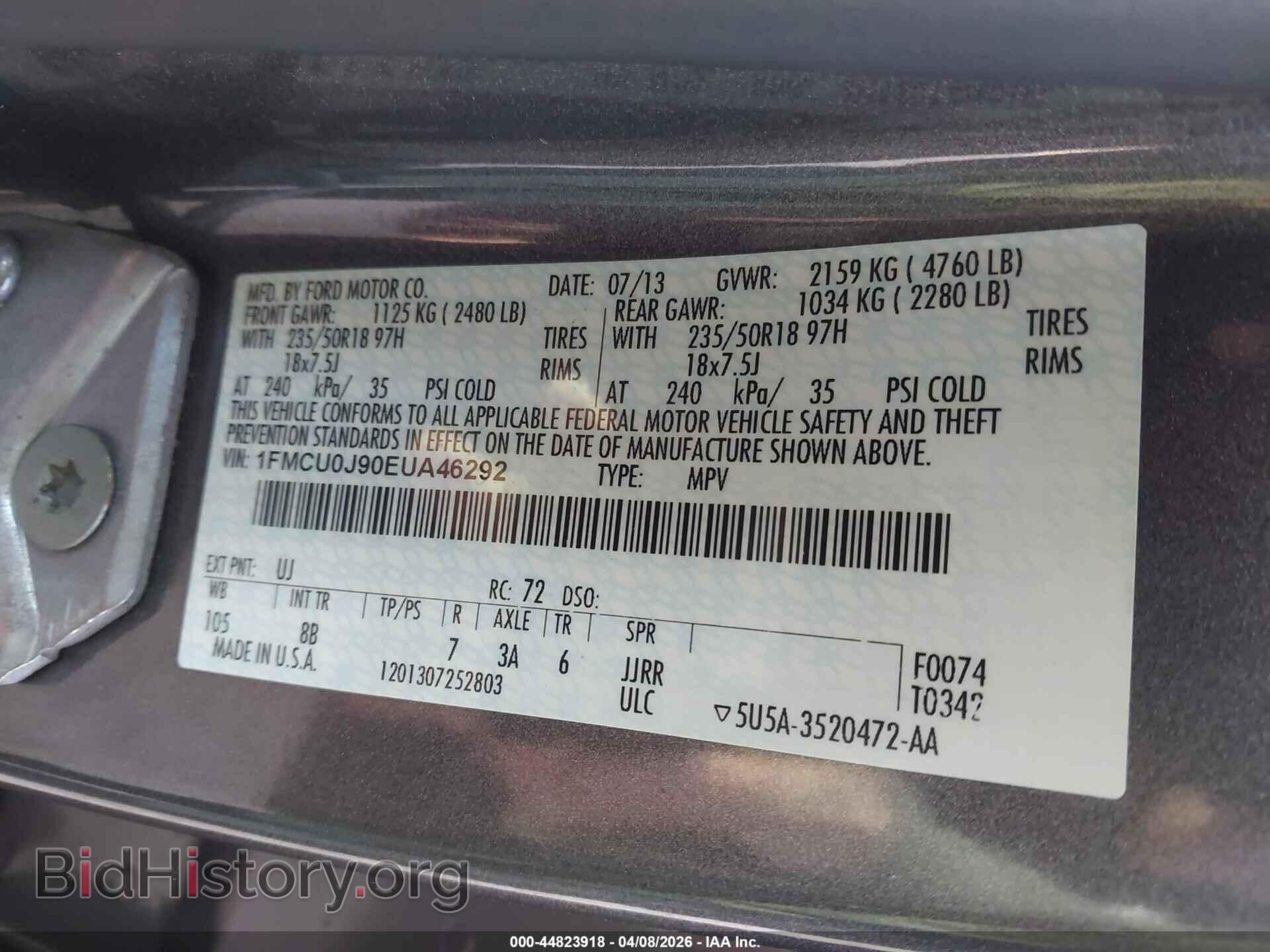 2014 FORD ESCAPE - VIN: 1FMCU0J90EUA46292 - Фото 9