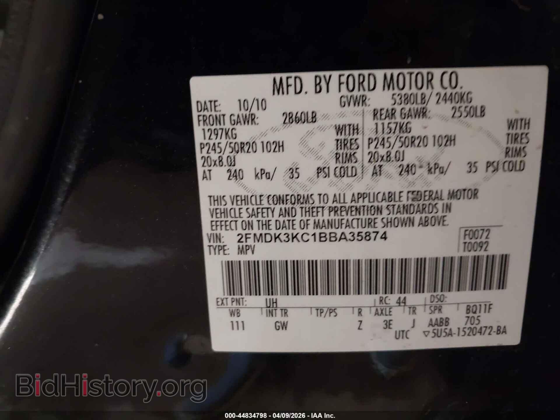 2011 FORD EDGE - VIN: 2FMDK3KC1BBA35874 - Photo 9