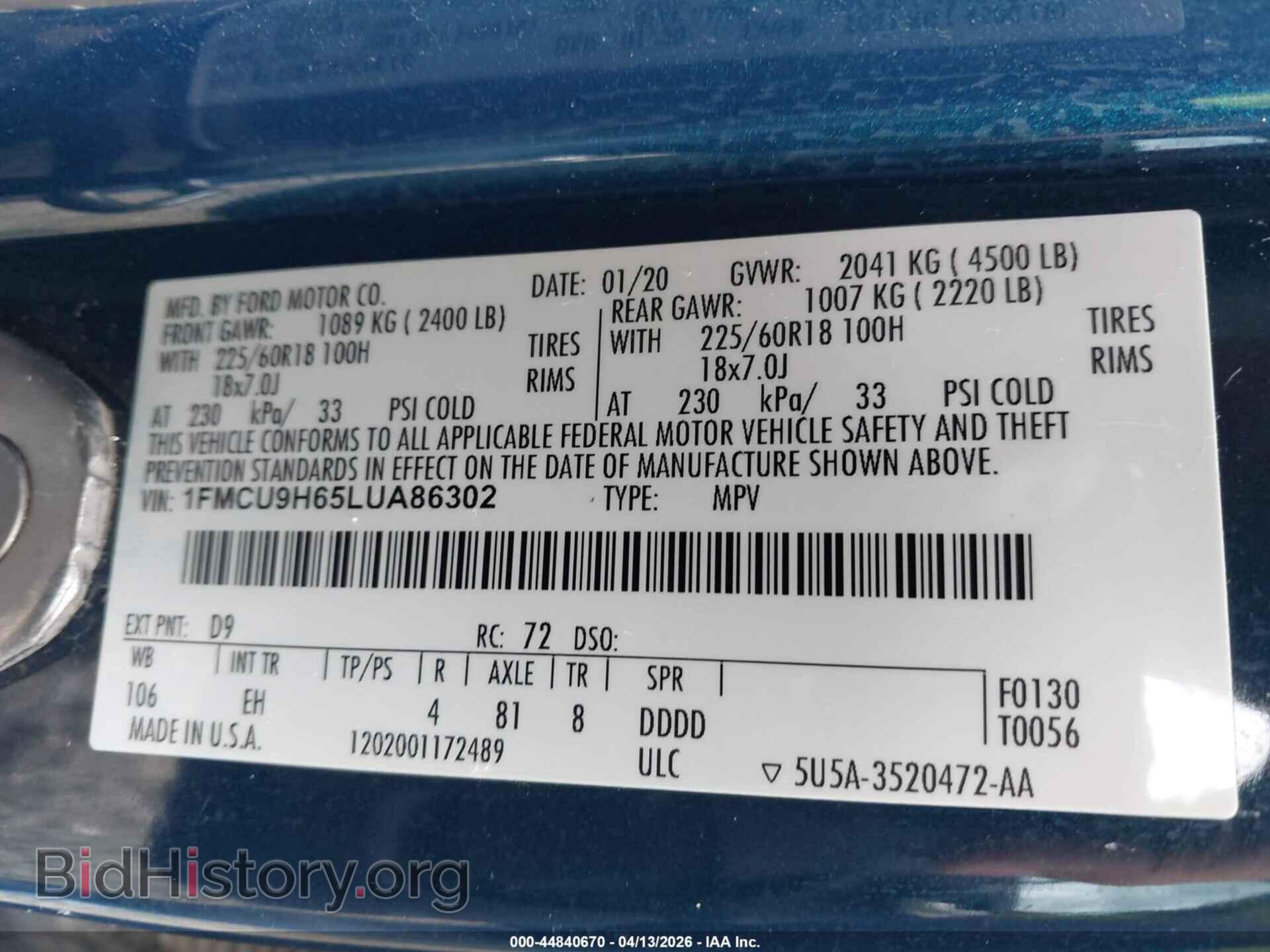 2020 FORD ESCAPE - VIN: 1FMCU9H65LUA86302 - Photo 9