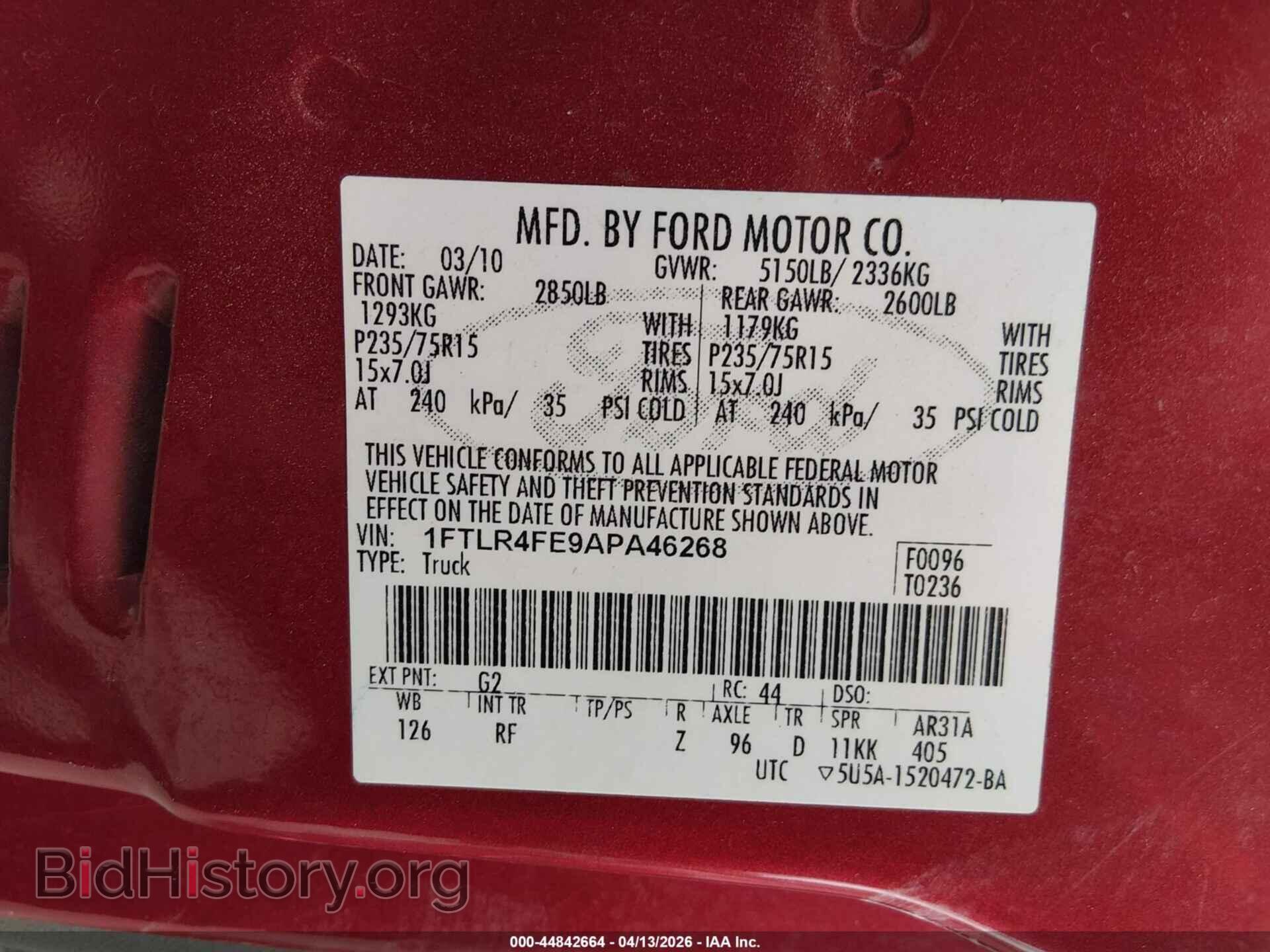 2010 FORD RANGER - VIN: 1FTLR4FE9APA46268 - Photo 9