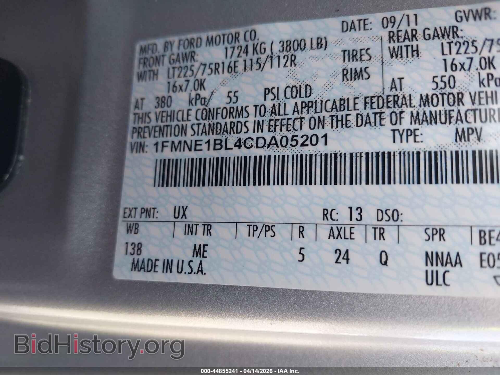 2012 FORD E-150 - VIN: 1FMNE1BL4CDA05201 - Photo 9
